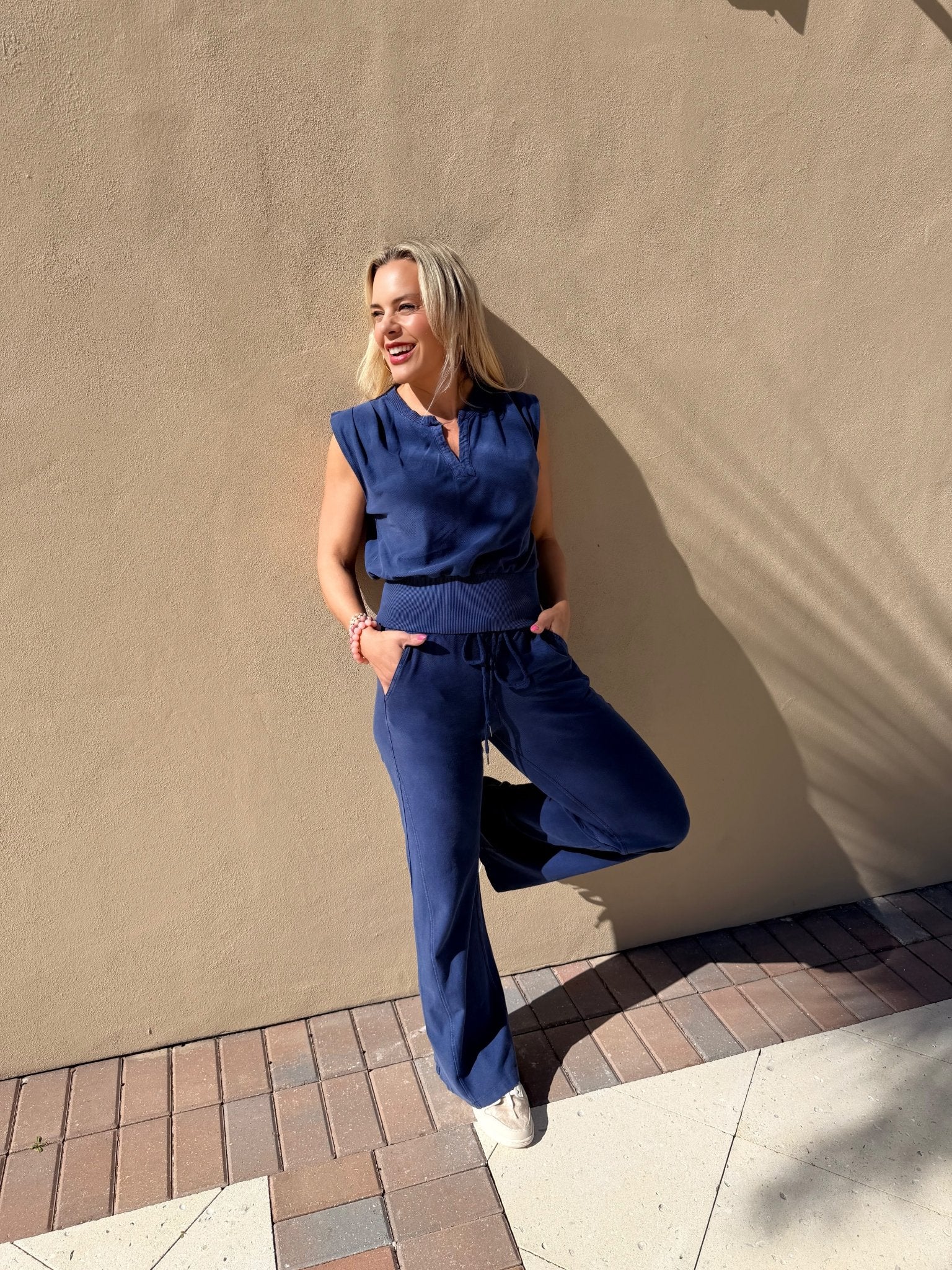 Bobi Los Angeles Split Neck Sleeveless Top - Fleur - De - Lis Boutique