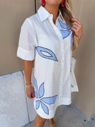 THML Short Sleeve Button Down Embroidered Dress - Fleur - De - Lis Boutique