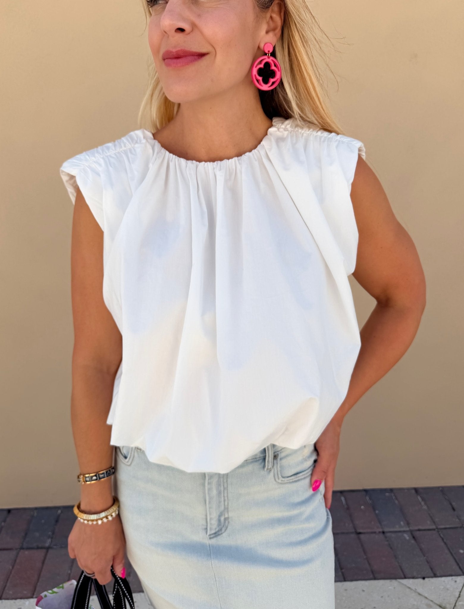 THML White Sleeveless Bubble Top - Fleur - De - Lis Boutique
