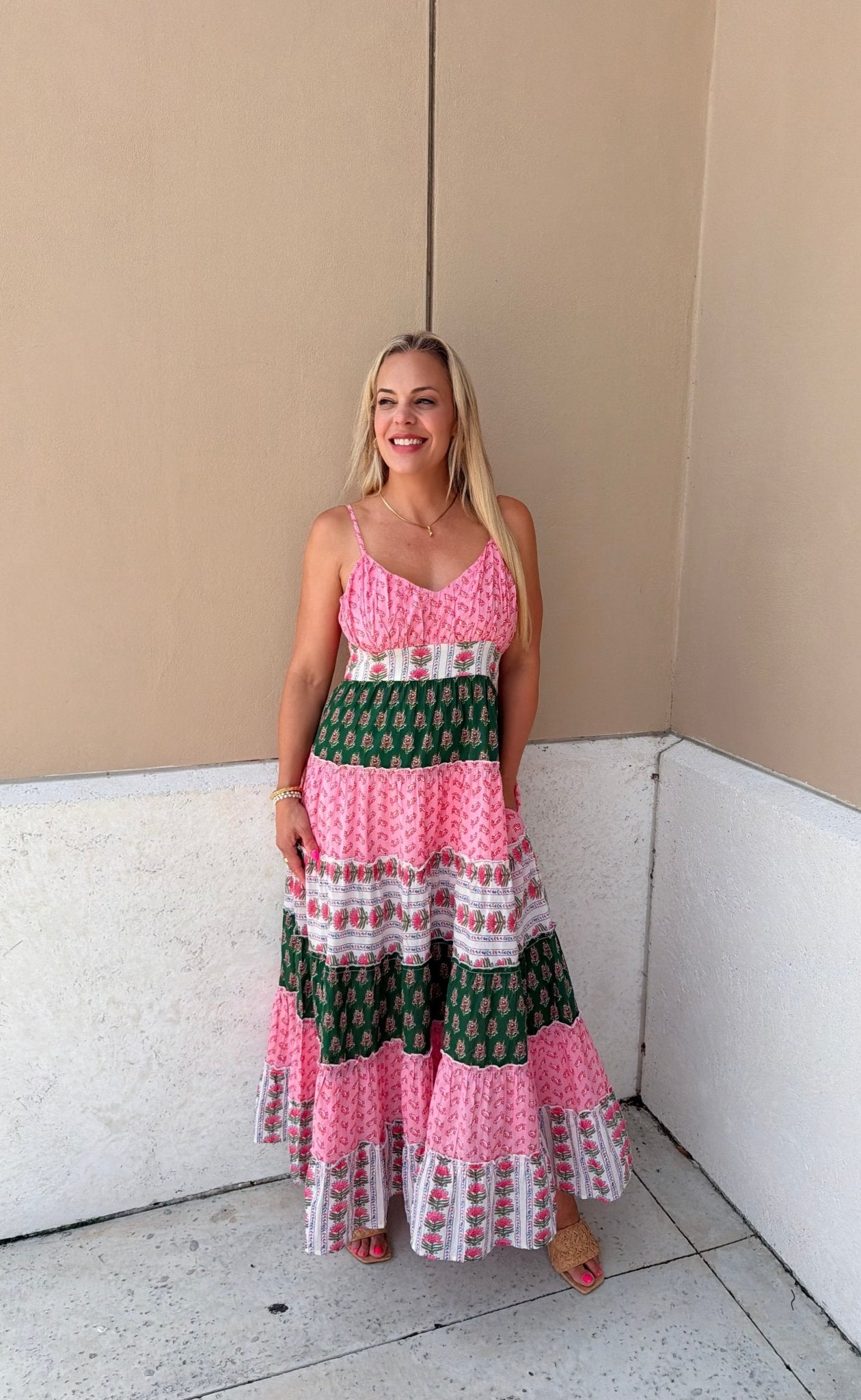 THML Pink Palm Tiered Maxi Dress - Fleur-De-Lis Boutique
