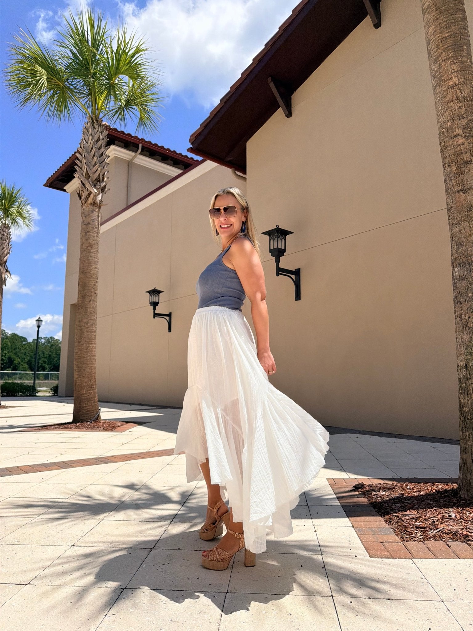TCEC White Tiered Midi Skirt - Fleur - De - Lis Boutique