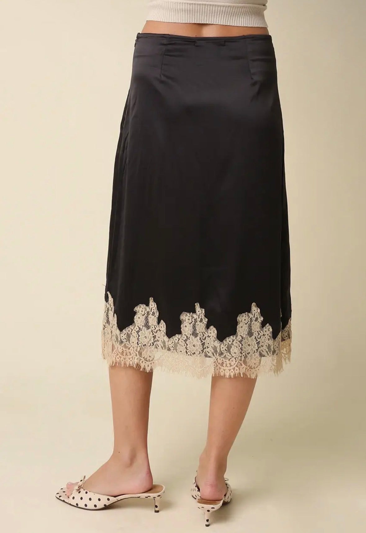 Lois Lace Trim Satin Midi Skirt - Fleur-De-Lis Boutique