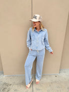 Dex Cropped Knit Overshirt Washed Light Blue - Fleur - De - Lis Boutique