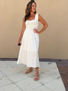 Moon River Square Neck Ivory Midi Dress - Fleur - De - Lis Boutique