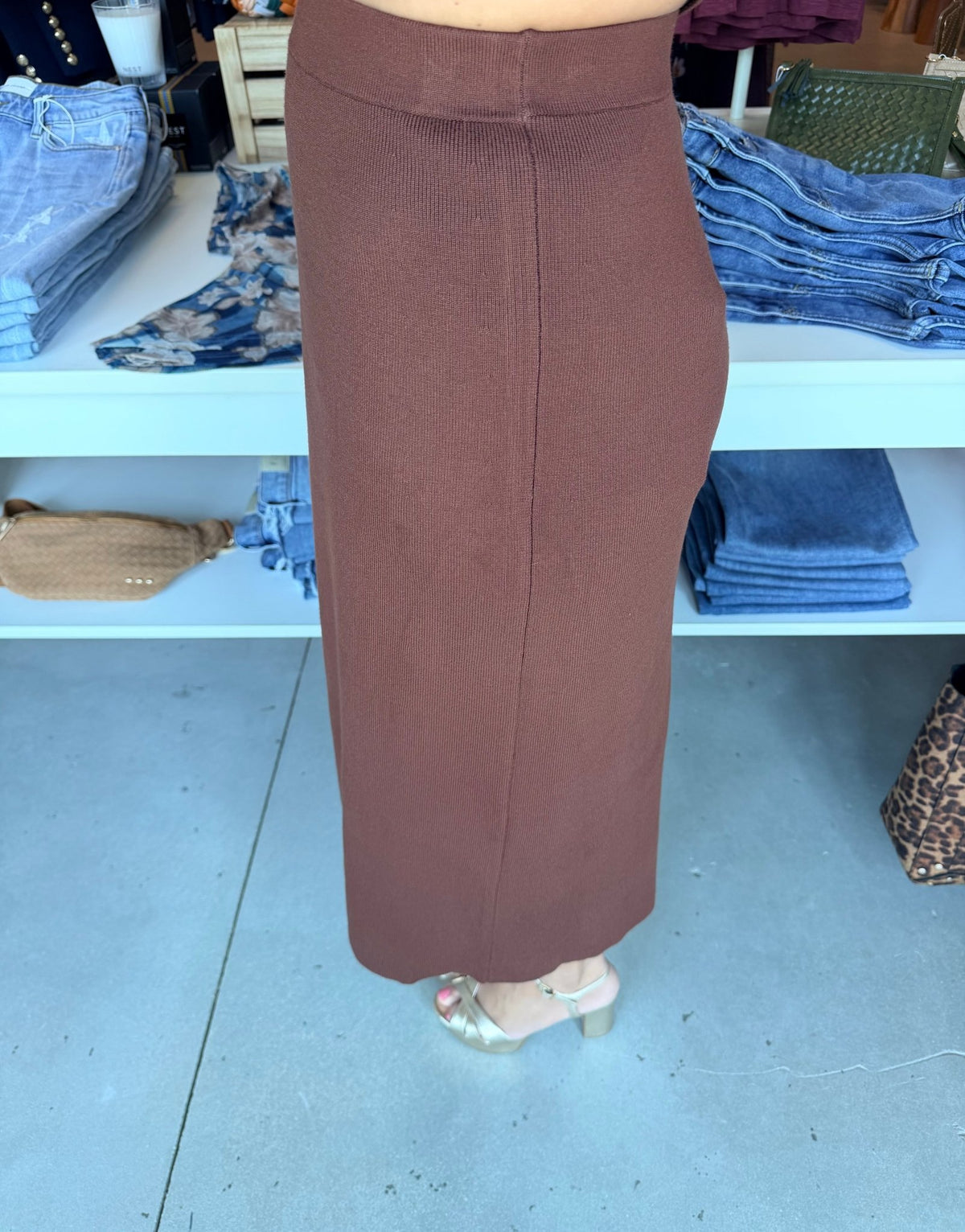 Sincerely Ours Reese Knit Skirt Mocha - Fleur-De-Lis Boutique