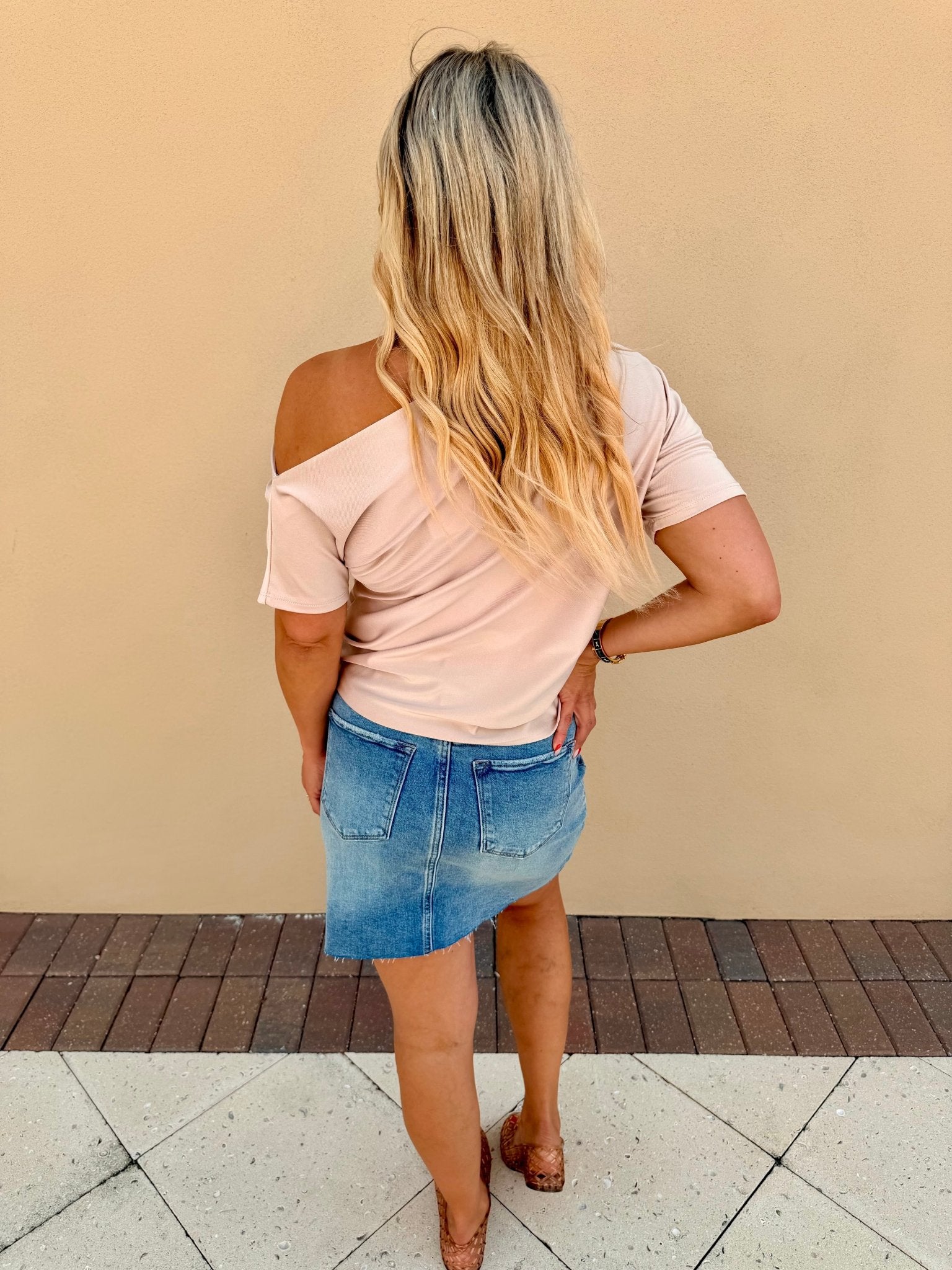 Champagne One Shoulder Top - Fleur-De-Lis Boutique