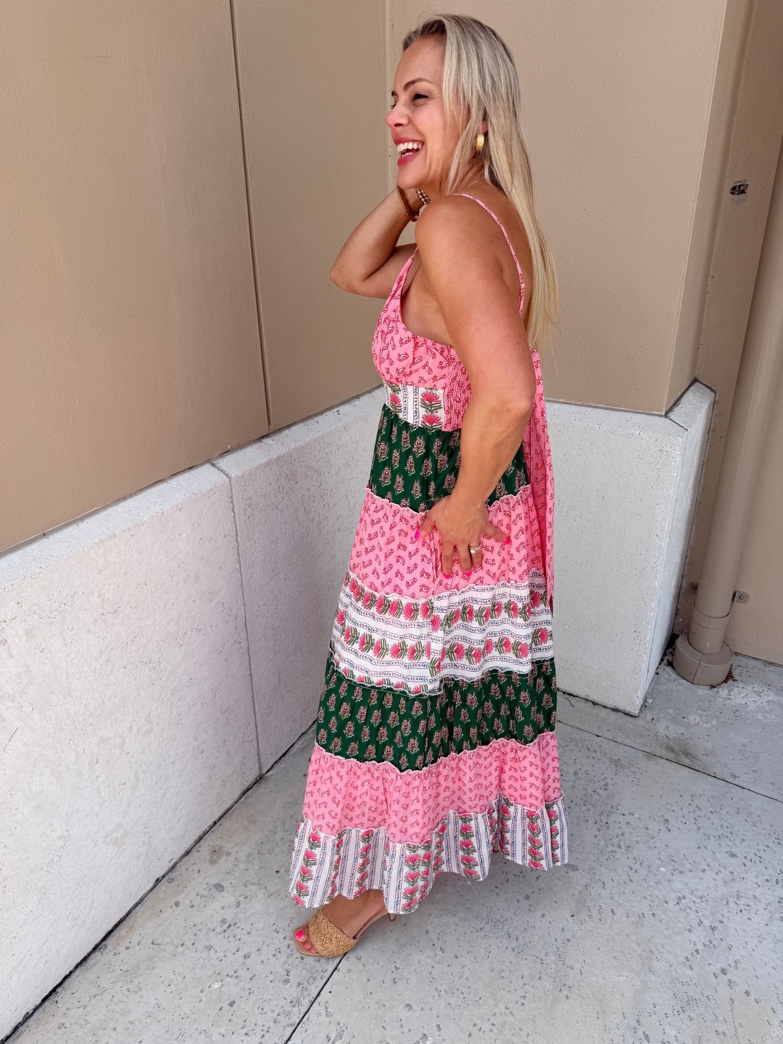 THML Pink Palm Tiered Maxi Dress - Fleur-De-Lis Boutique