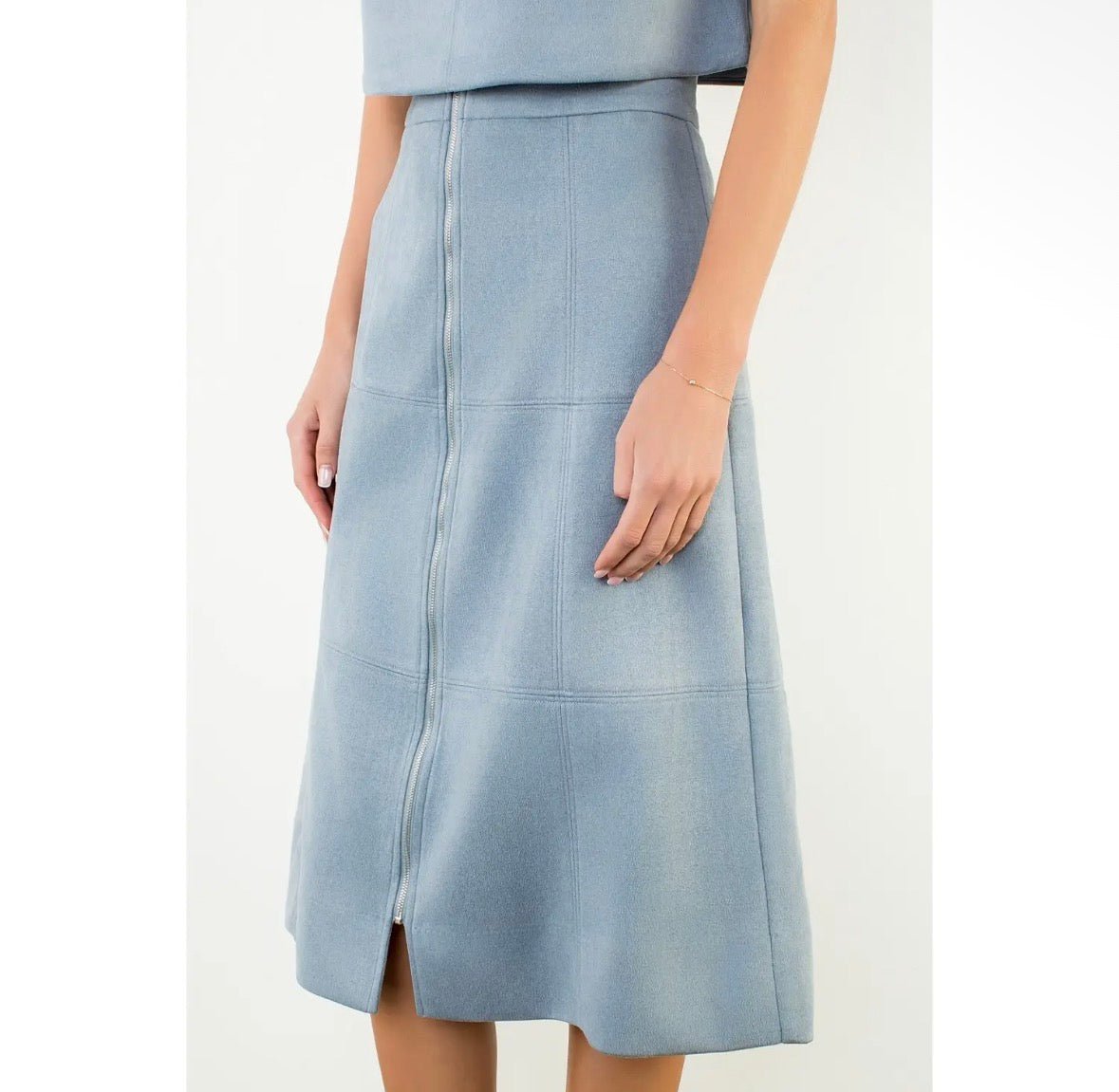 THML Blue Faux Suede Midi Skirt - Fleur-De-Lis Boutique