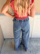 Vine & Love Flared Ruffle Hem Washed Chambray Crop Denim Pants - Fleur - De - Lis Boutique
