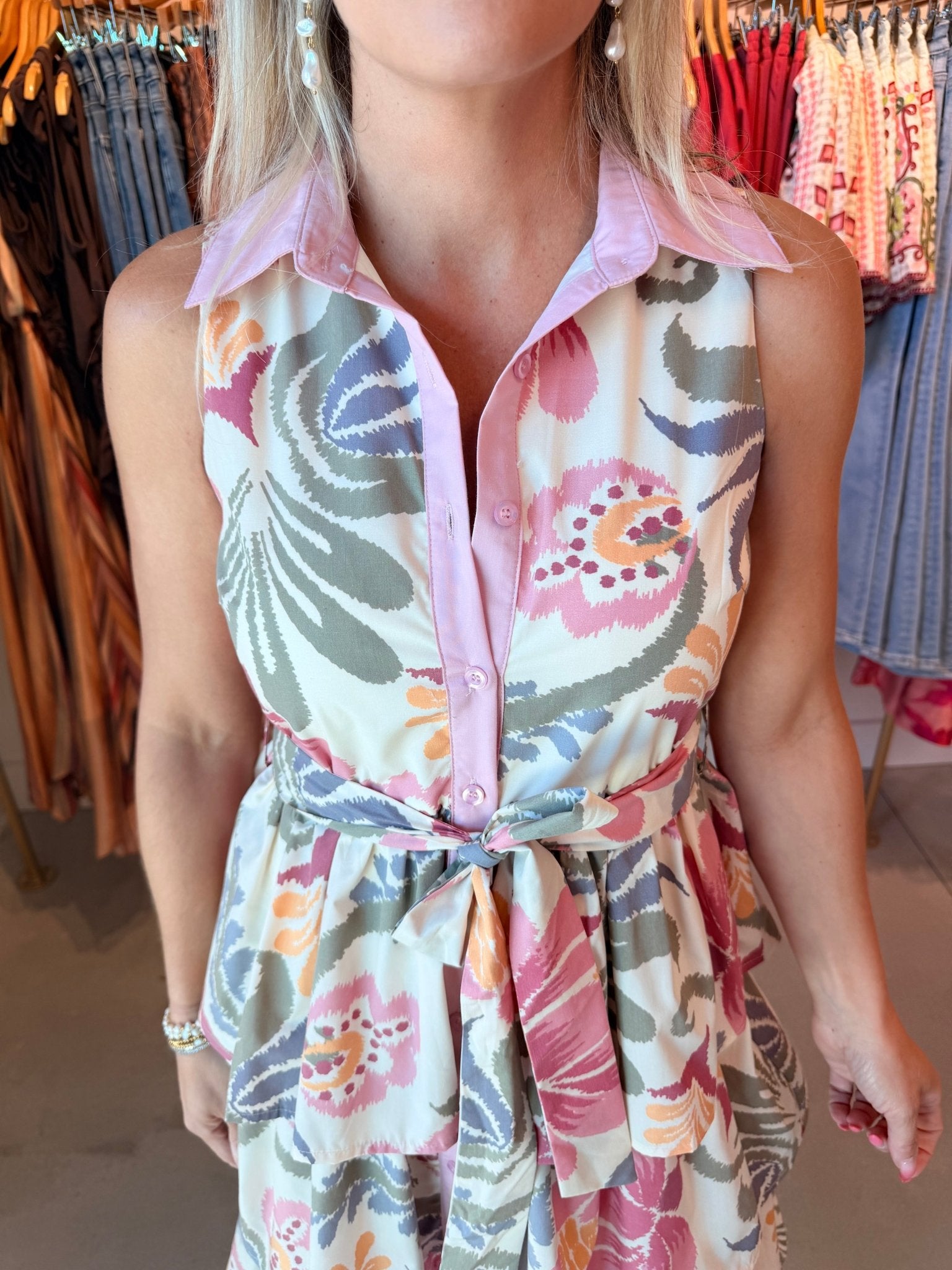 TCEC Printed Sleeveless Tiered Dress - Fleur - De - Lis Boutique