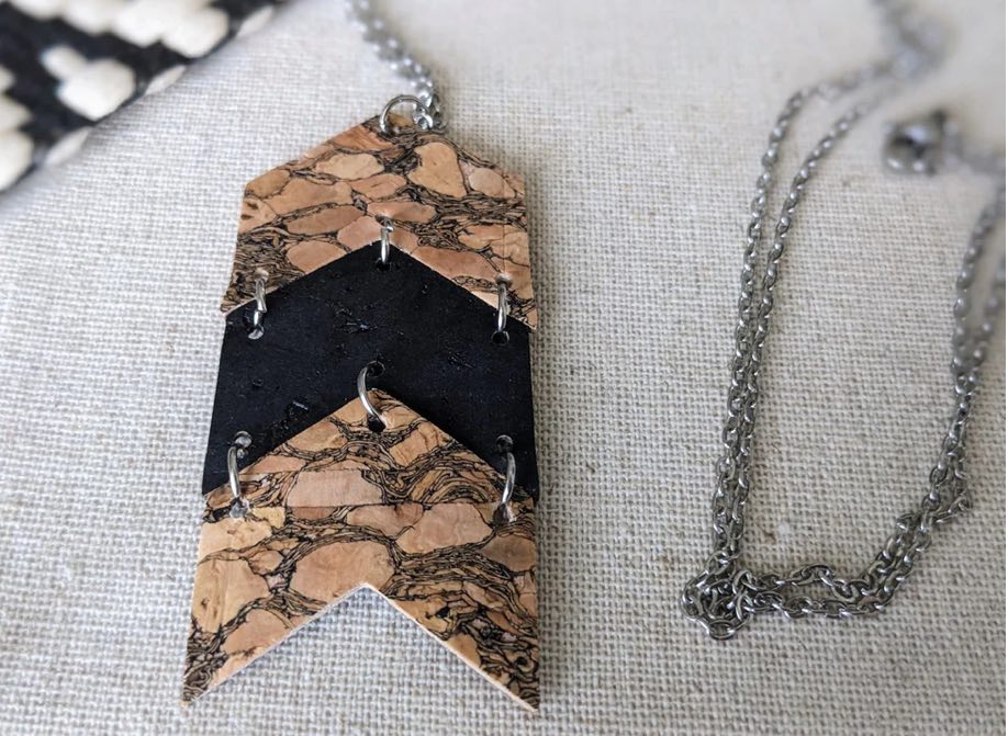 Cork Necklace - Chevron Marbled & Black - Fleur - De - Lis Boutique