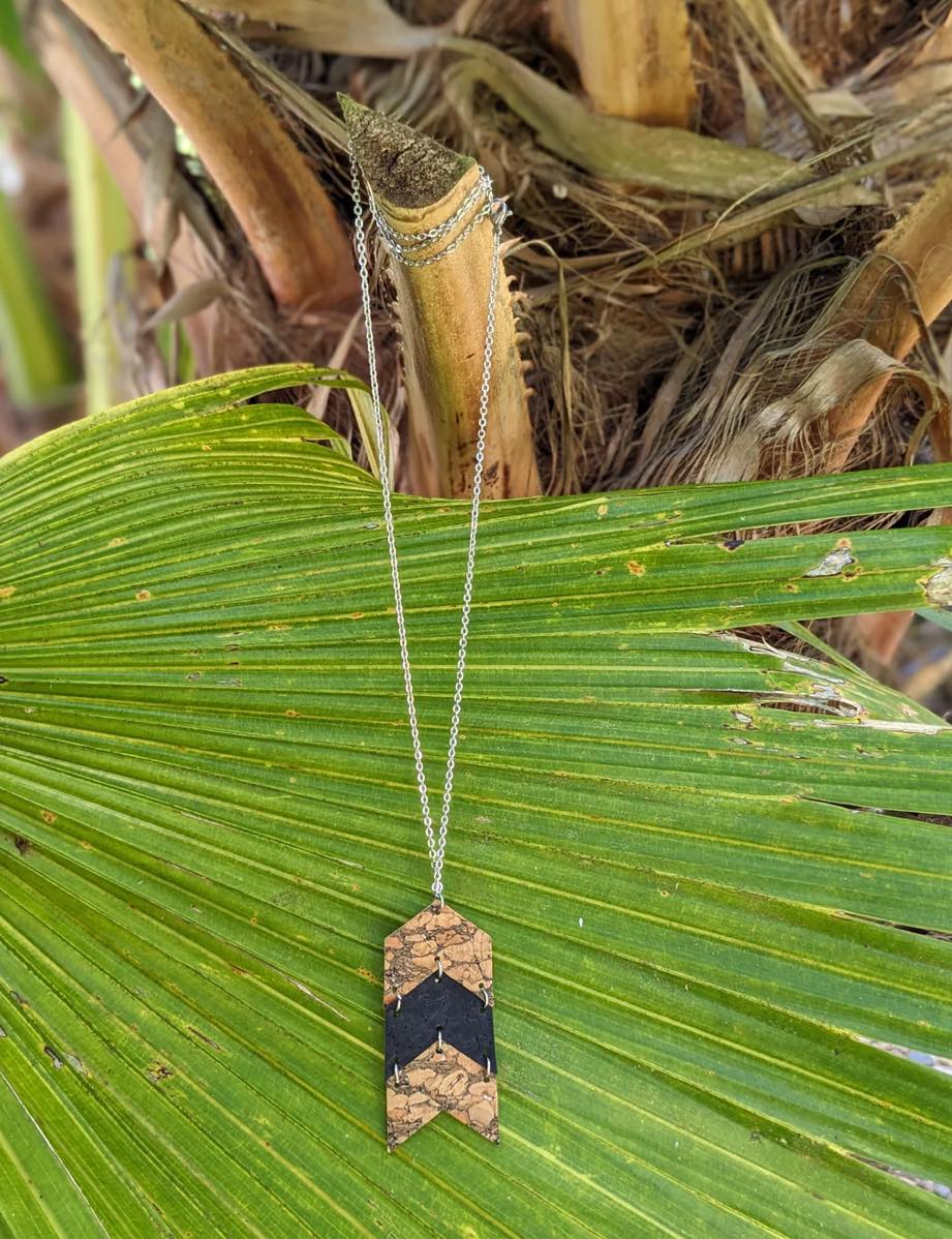 Cork Necklace - Chevron Marbled & Black - Fleur - De - Lis Boutique