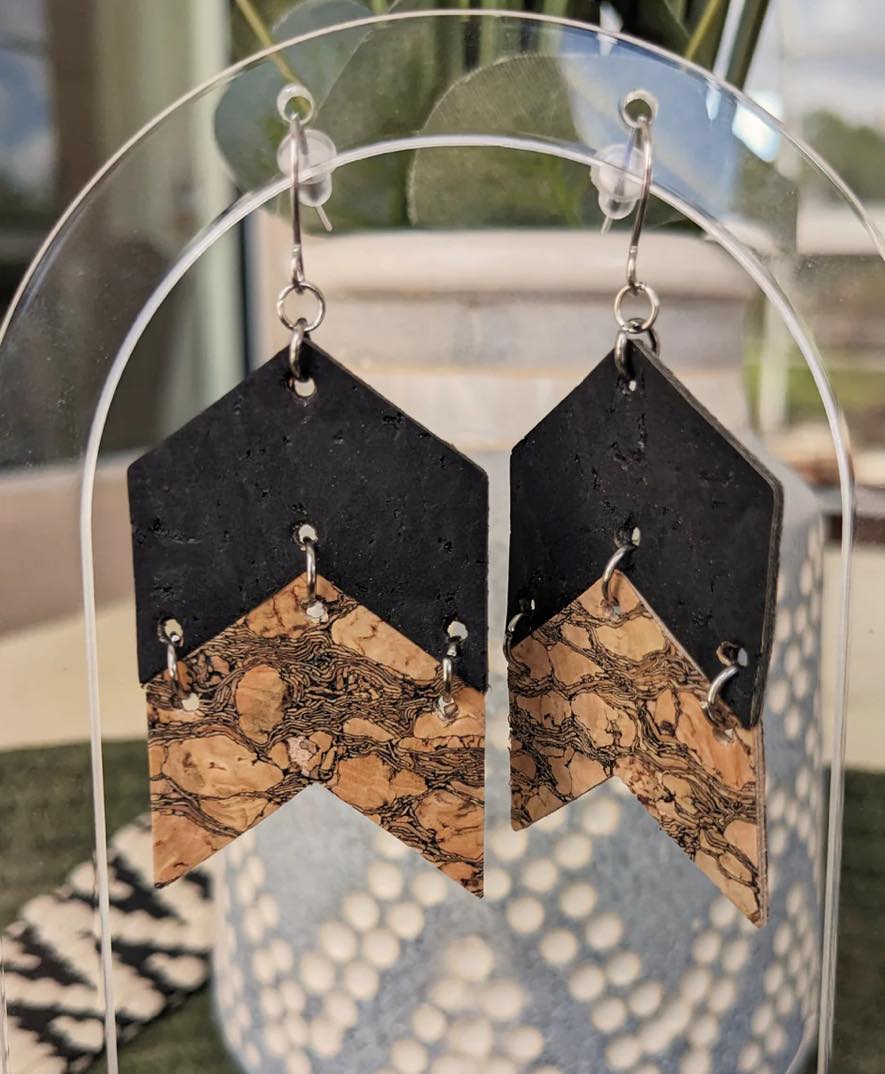 Cork Earrings - Chevron Marbled & Black - Fleur - De - Lis Boutique
