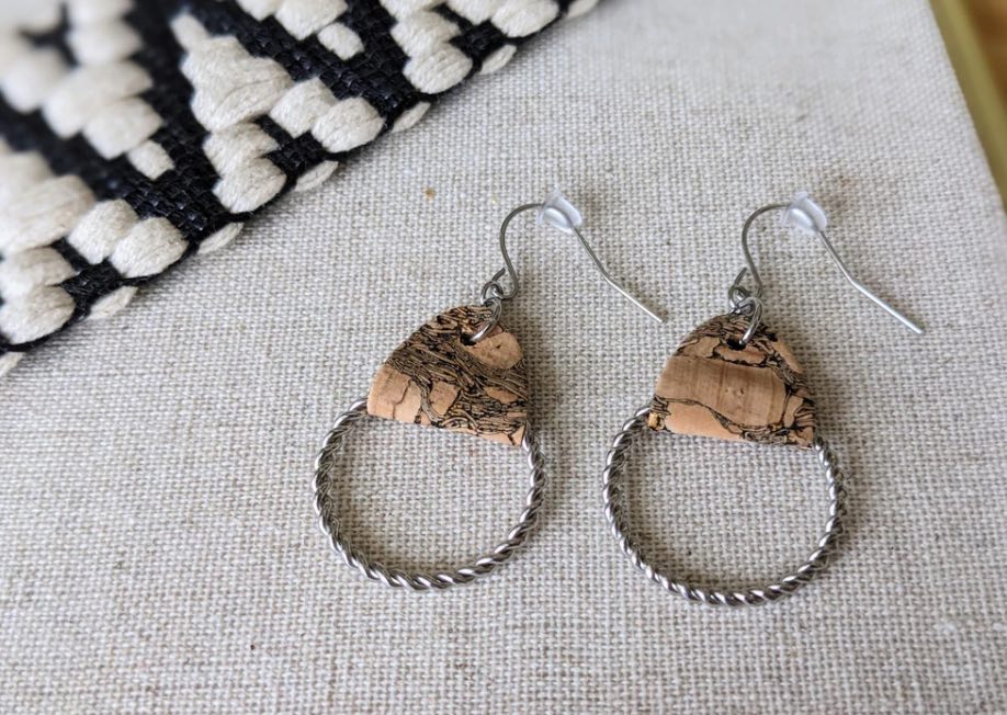 Cork Earrings - Twisted Hoop/Marbled Cork - Fleur - De - Lis Boutique