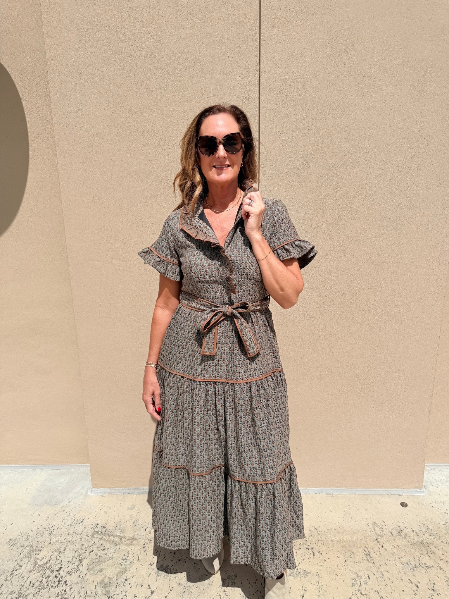 Sincerely Ours Lena Dress Amber Leaf Jacquard - Fleur-De-Lis Boutique