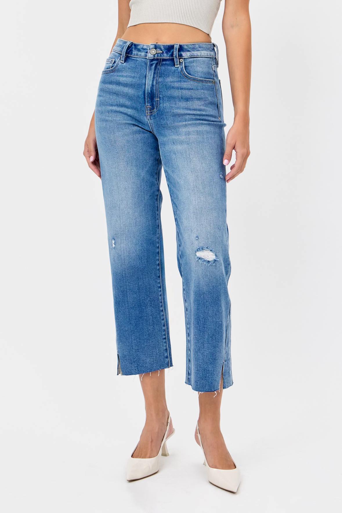 Slit Hem Relaxed Straight Jean - Fleur - De - Lis Boutique