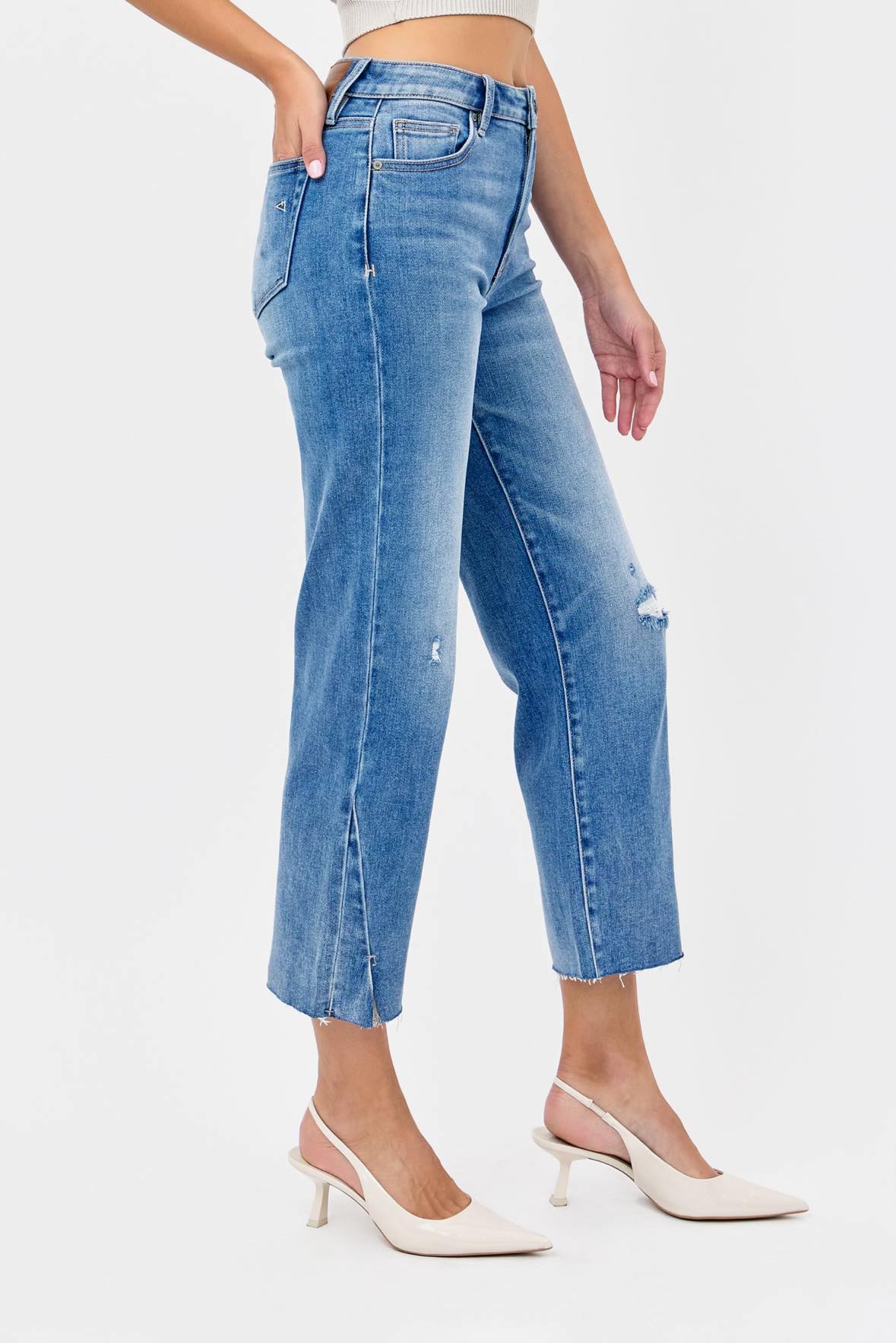 Slit Hem Relaxed Straight Jean - Fleur - De - Lis Boutique