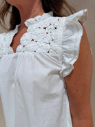 THML Flutter Sleeve Top Embellished Yoke White - Fleur - De - Lis Boutique