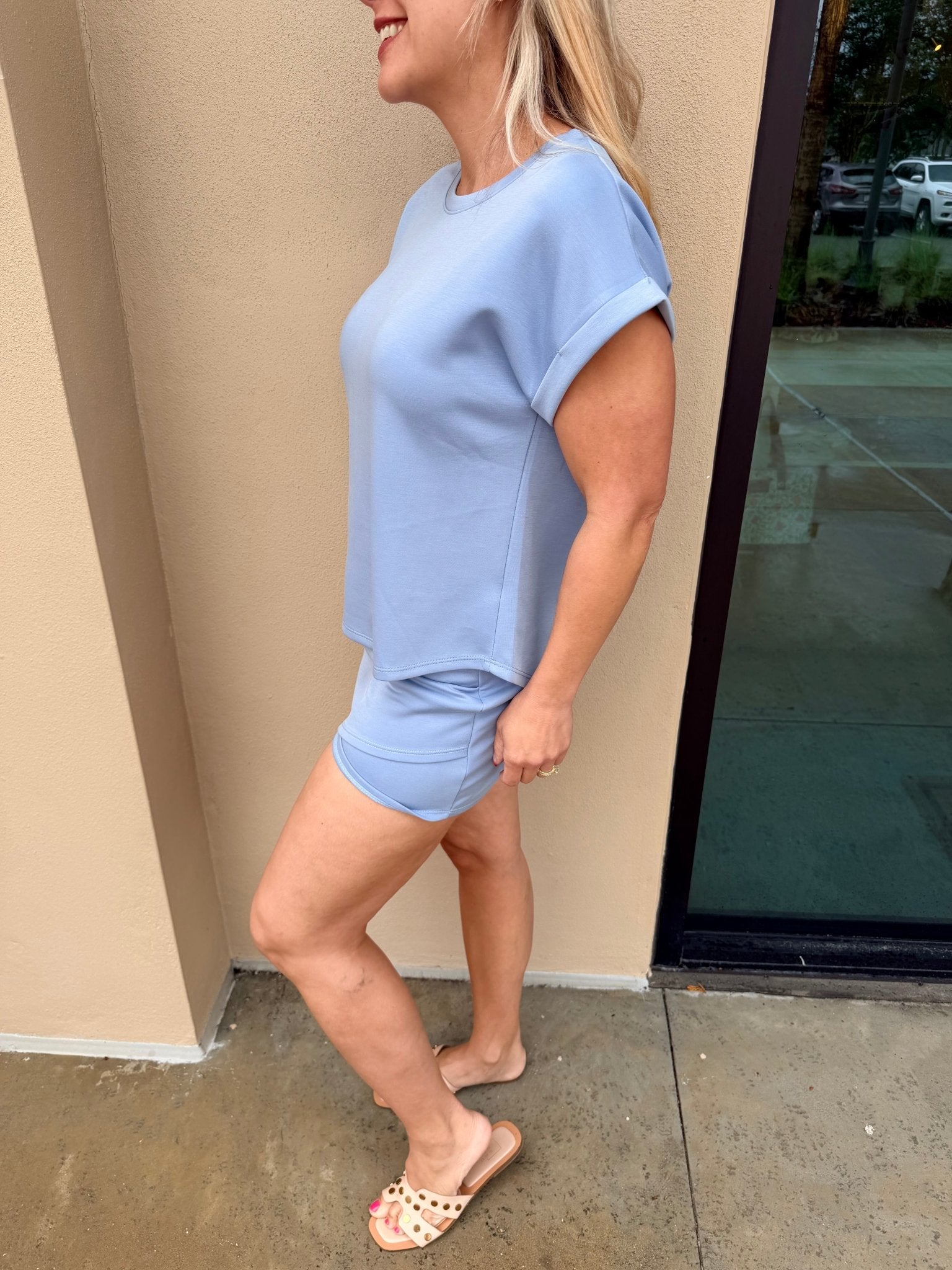 Scuba Cuffed Sleeve Top Blue - Fleur - De - Lis Boutique