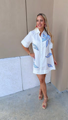 THML Short Sleeve Button Down Embroidered Dress - Fleur - De - Lis Boutique