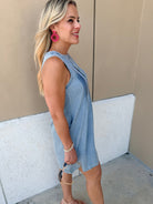 THML Sleeveless Chambray Mini Dress - Fleur - De - Lis Boutique