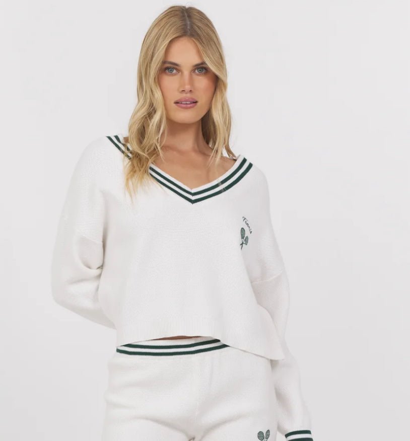 Vintage Havana Varsity Knit Long Sleeve V Neck - Fleur - De - Lis Boutique