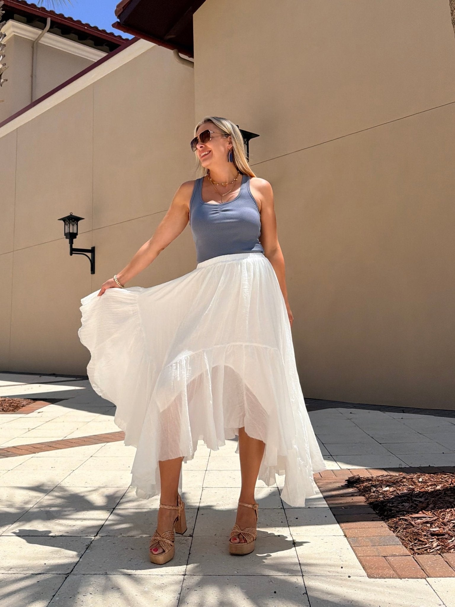 TCEC White Tiered Midi Skirt - Fleur - De - Lis Boutique