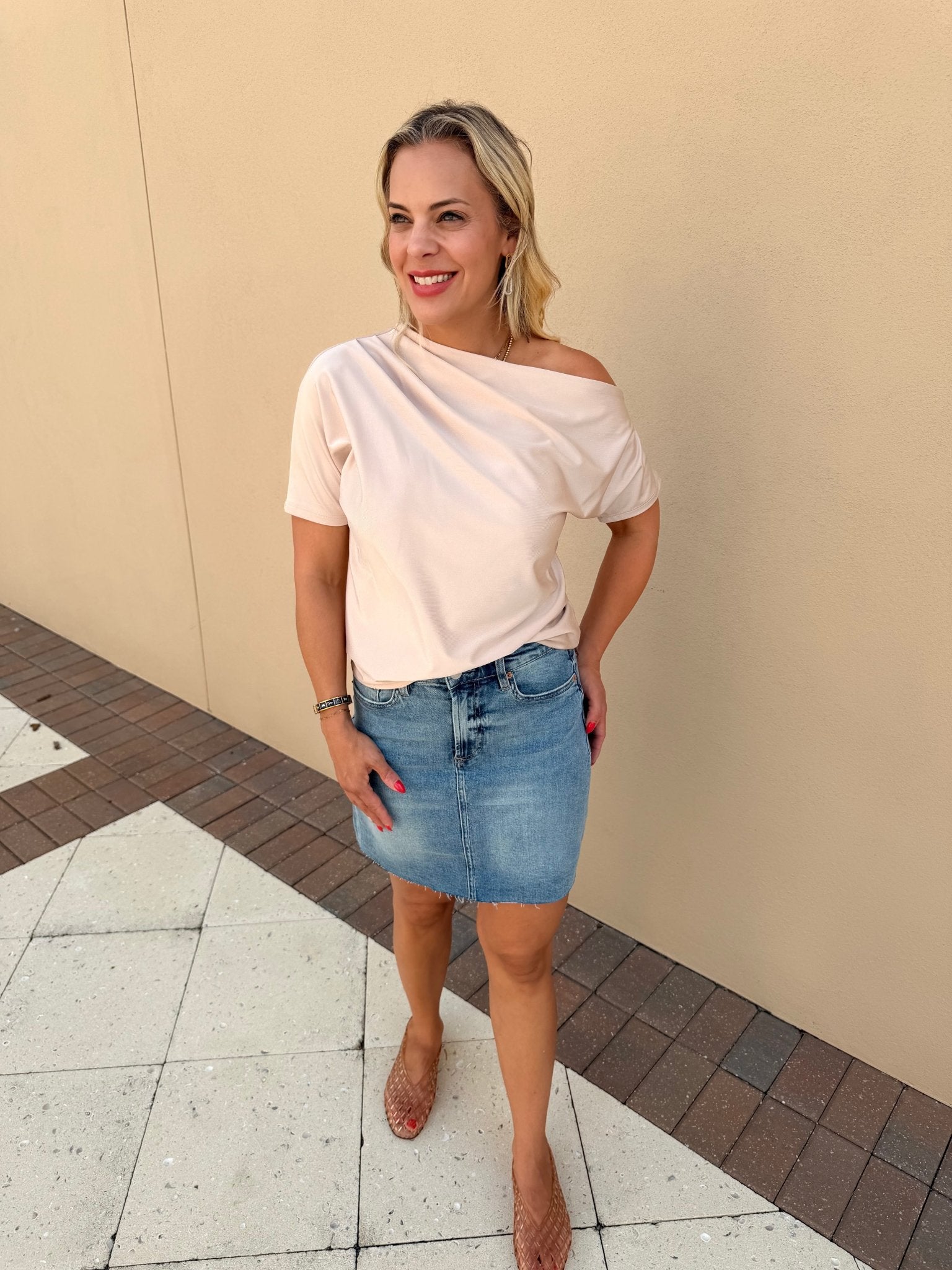 Champagne One Shoulder Top - Fleur-De-Lis Boutique