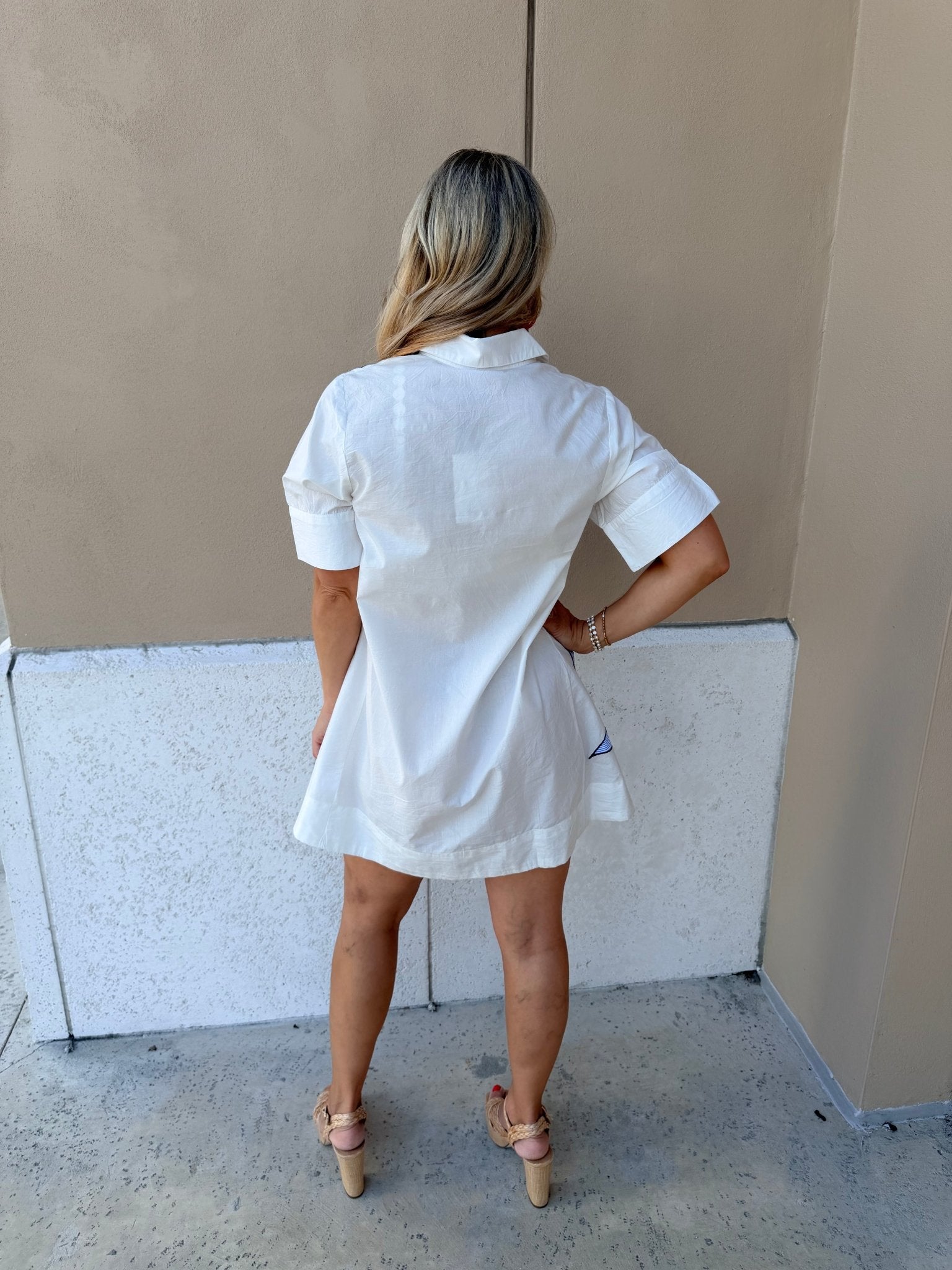 THML Short Sleeve Button Down Embroidered Dress - Fleur - De - Lis Boutique