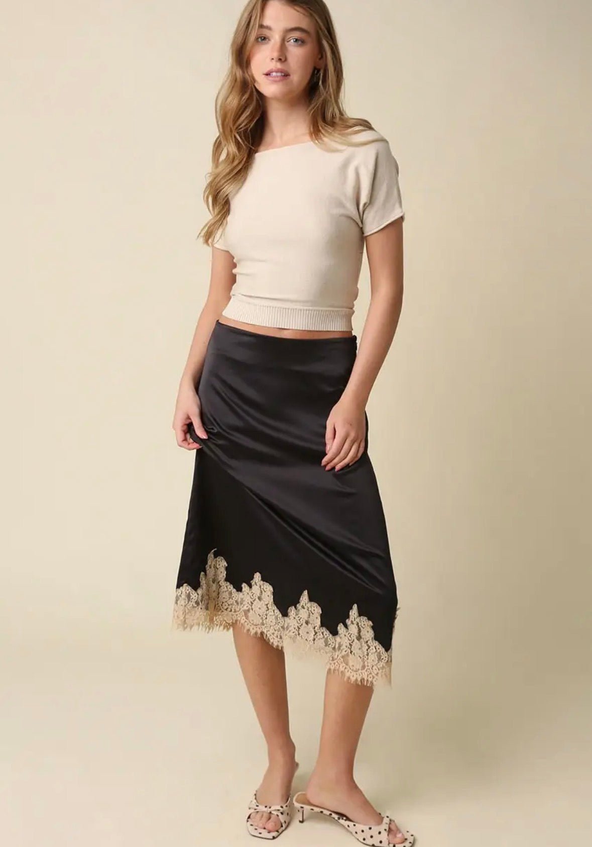 Lois Lace Trim Satin Midi Skirt - Fleur-De-Lis Boutique