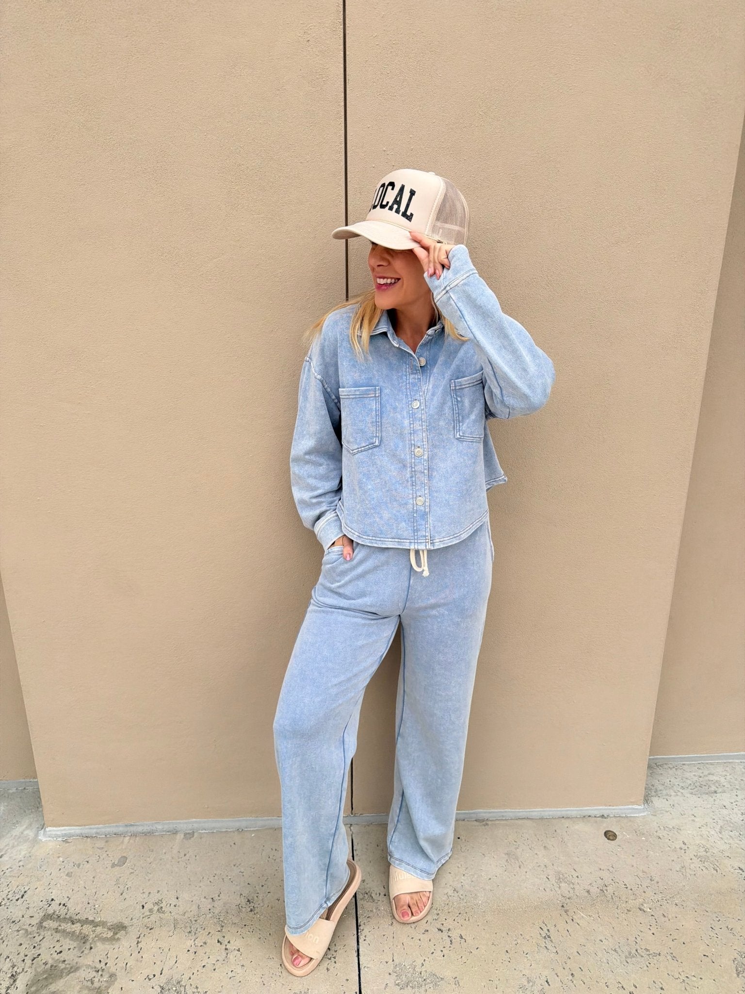 Dex Knit Lounge Pant Washed Light Blue - Fleur - De - Lis Boutique