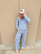Dex Knit Lounge Pant Washed Light Blue - Fleur - De - Lis Boutique