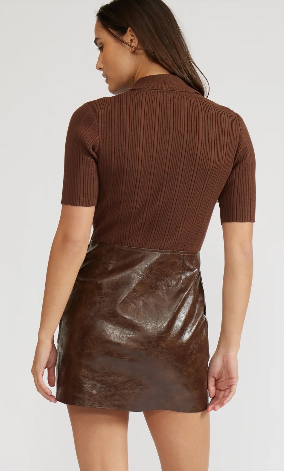 Lucy Paris Kiko Mixed Media Dress Espresso - Fleur - De - Lis Boutique