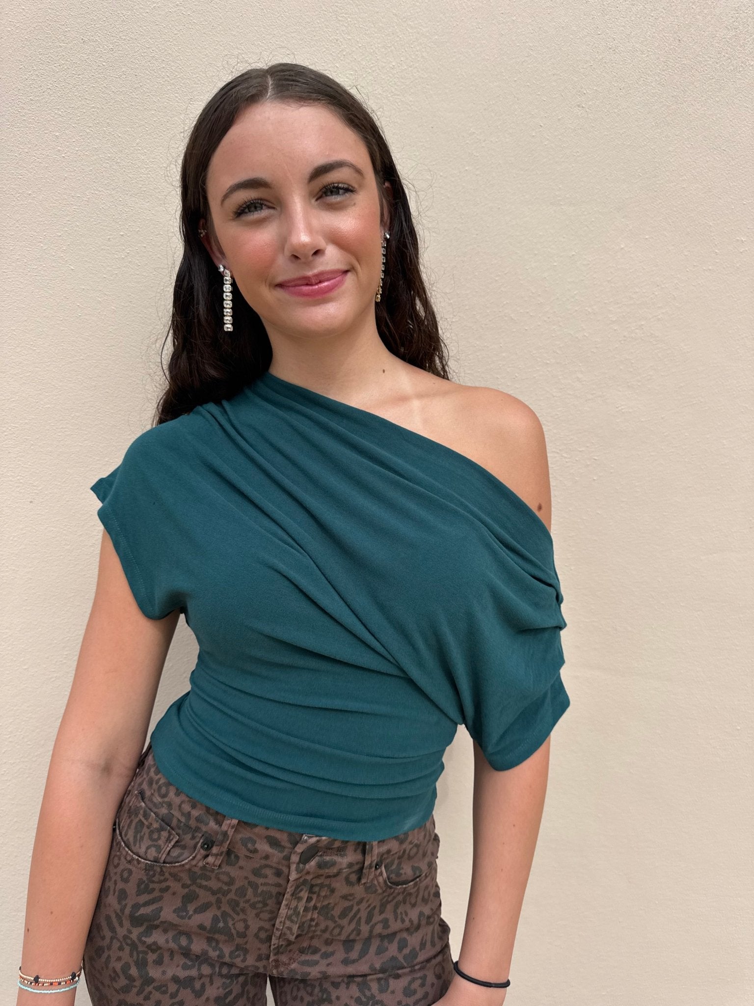 Olivaceous Carina One Shoulder Top Bottle Green - Fleur-De-Lis Boutique
