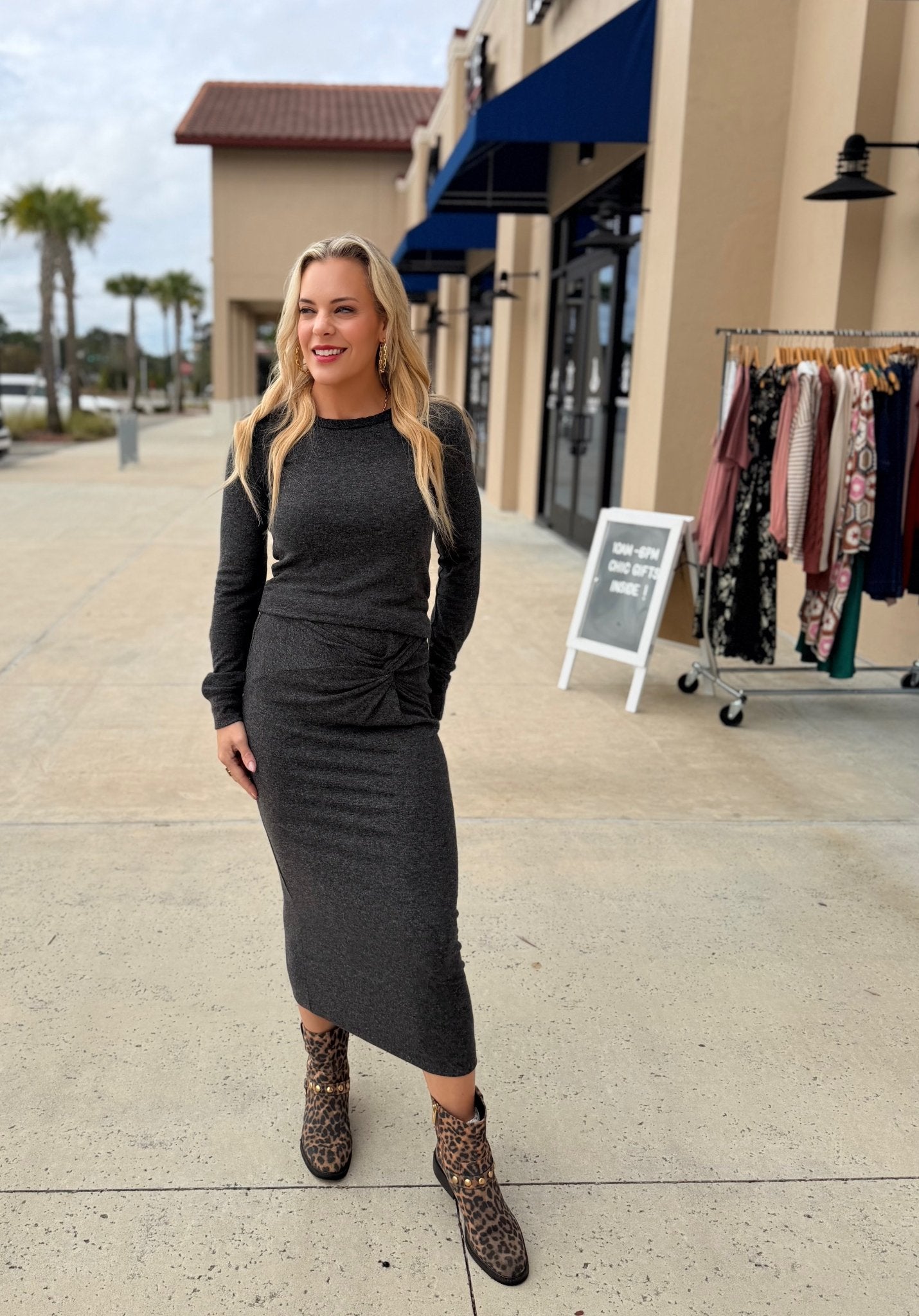 Bobi Los Angeles Knit Charcoal Knot Skirt - Fleur - De - Lis Boutique