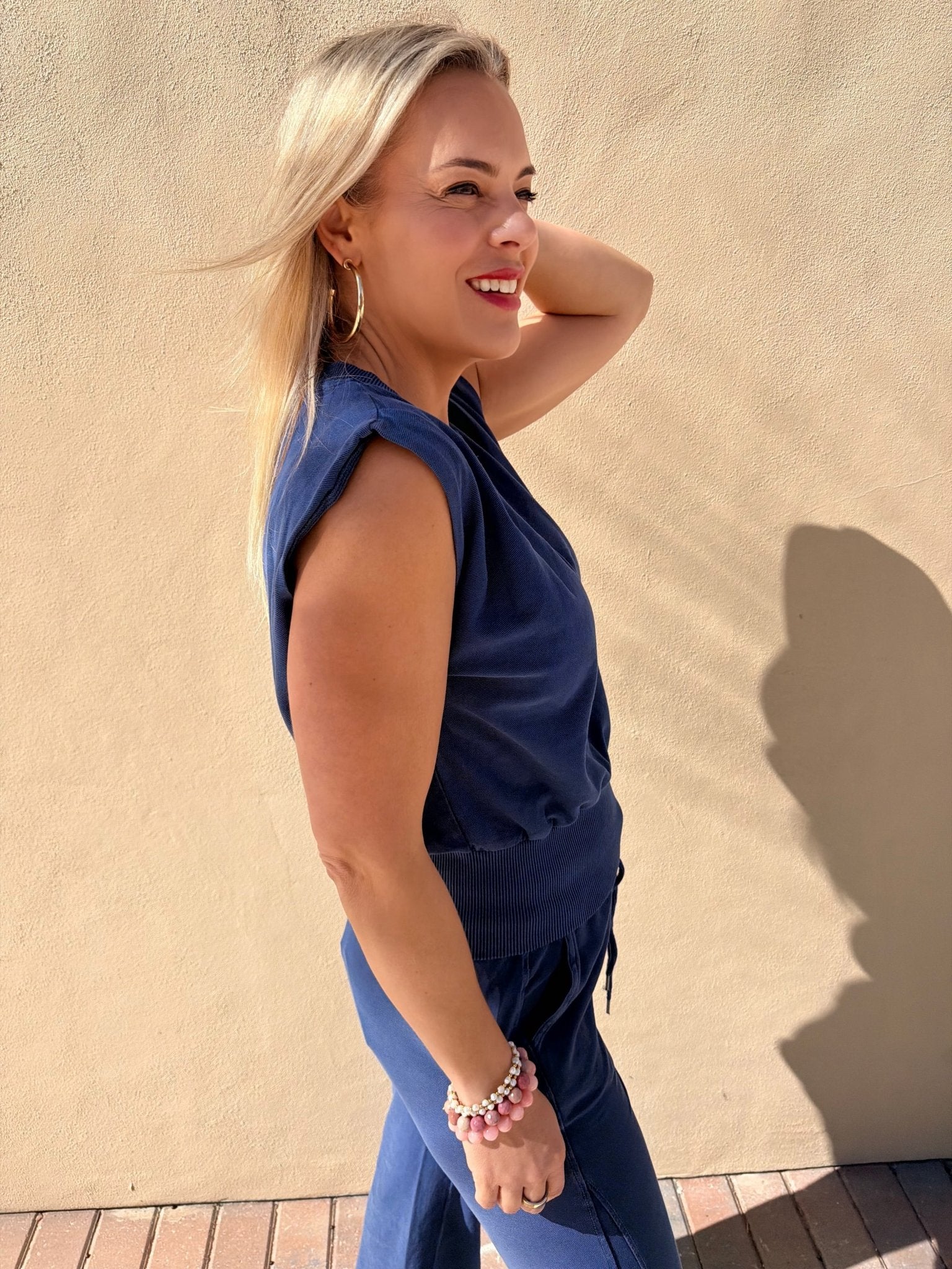 Bobi Los Angeles Split Neck Sleeveless Top - Fleur - De - Lis Boutique