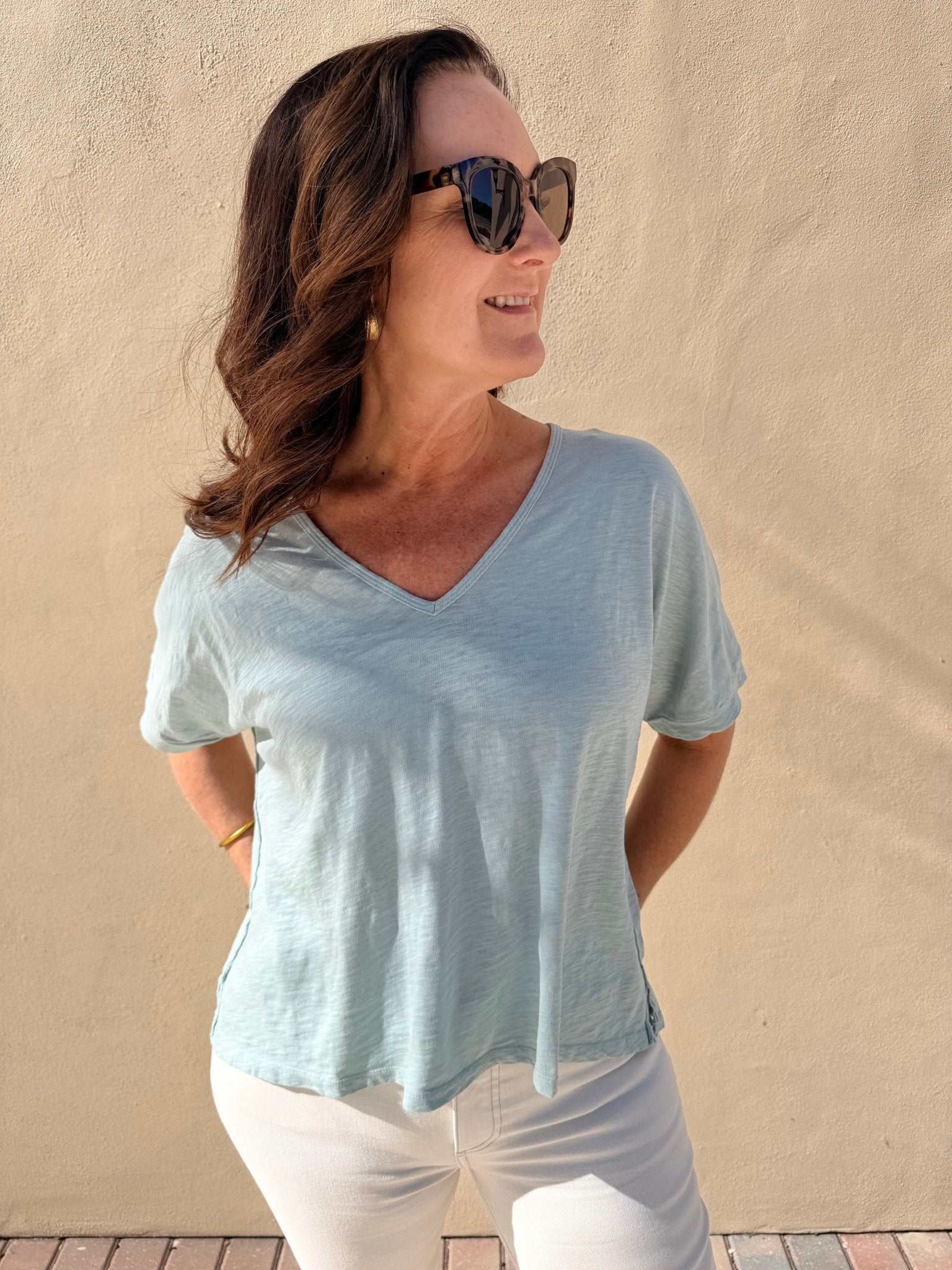 Bobi Los Angeles Oversize V - Neck Cloudy Sky - Fleur - De - Lis Boutique