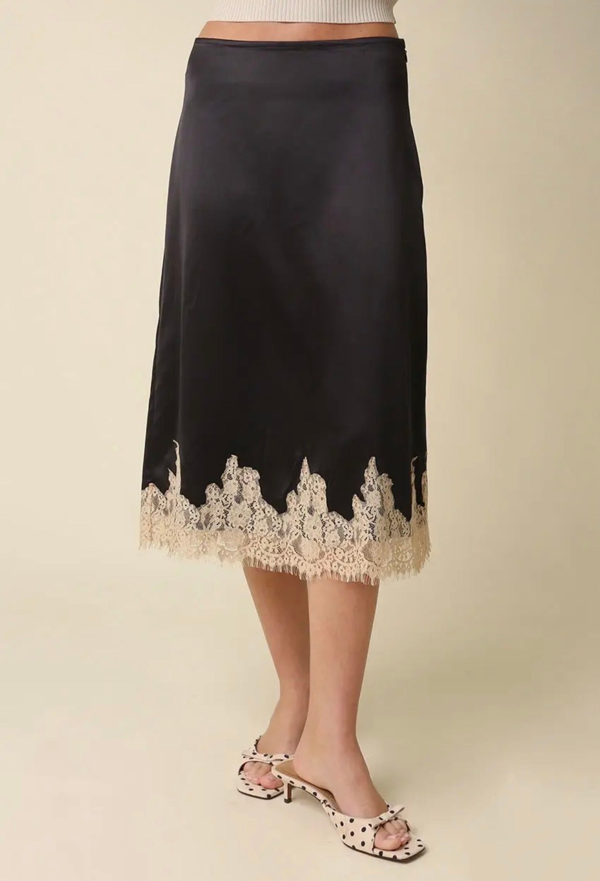 Lois Lace Trim Satin Midi Skirt - Fleur-De-Lis Boutique
