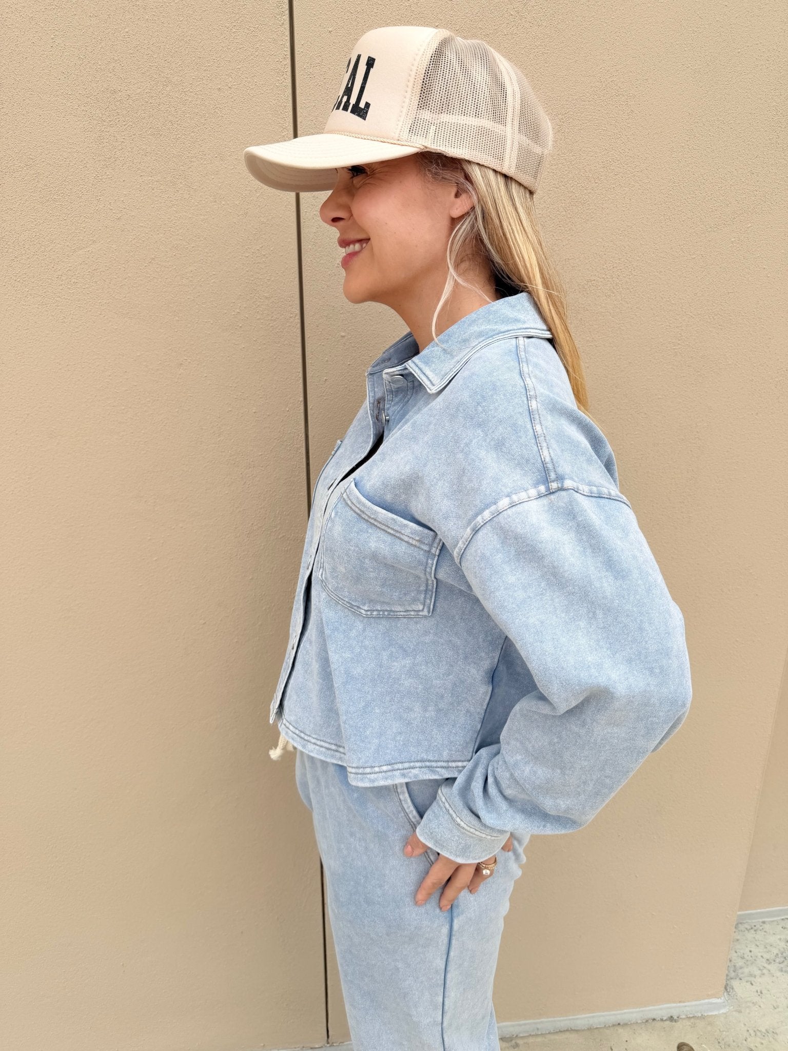 Dex Cropped Knit Overshirt Washed Light Blue - Fleur - De - Lis Boutique