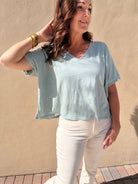 Bobi Los Angeles Oversize V - Neck Cloudy Sky - Fleur - De - Lis Boutique