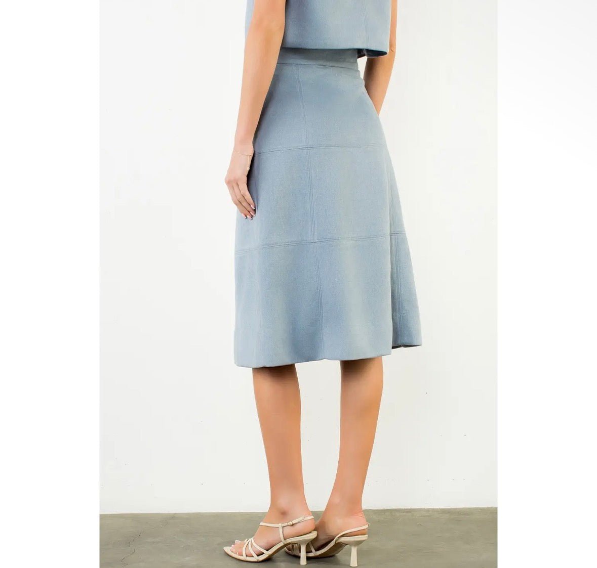 THML Blue Faux Suede Midi Skirt - Fleur-De-Lis Boutique