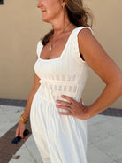 Moon River Square Neck Ivory Midi Dress - Fleur - De - Lis Boutique