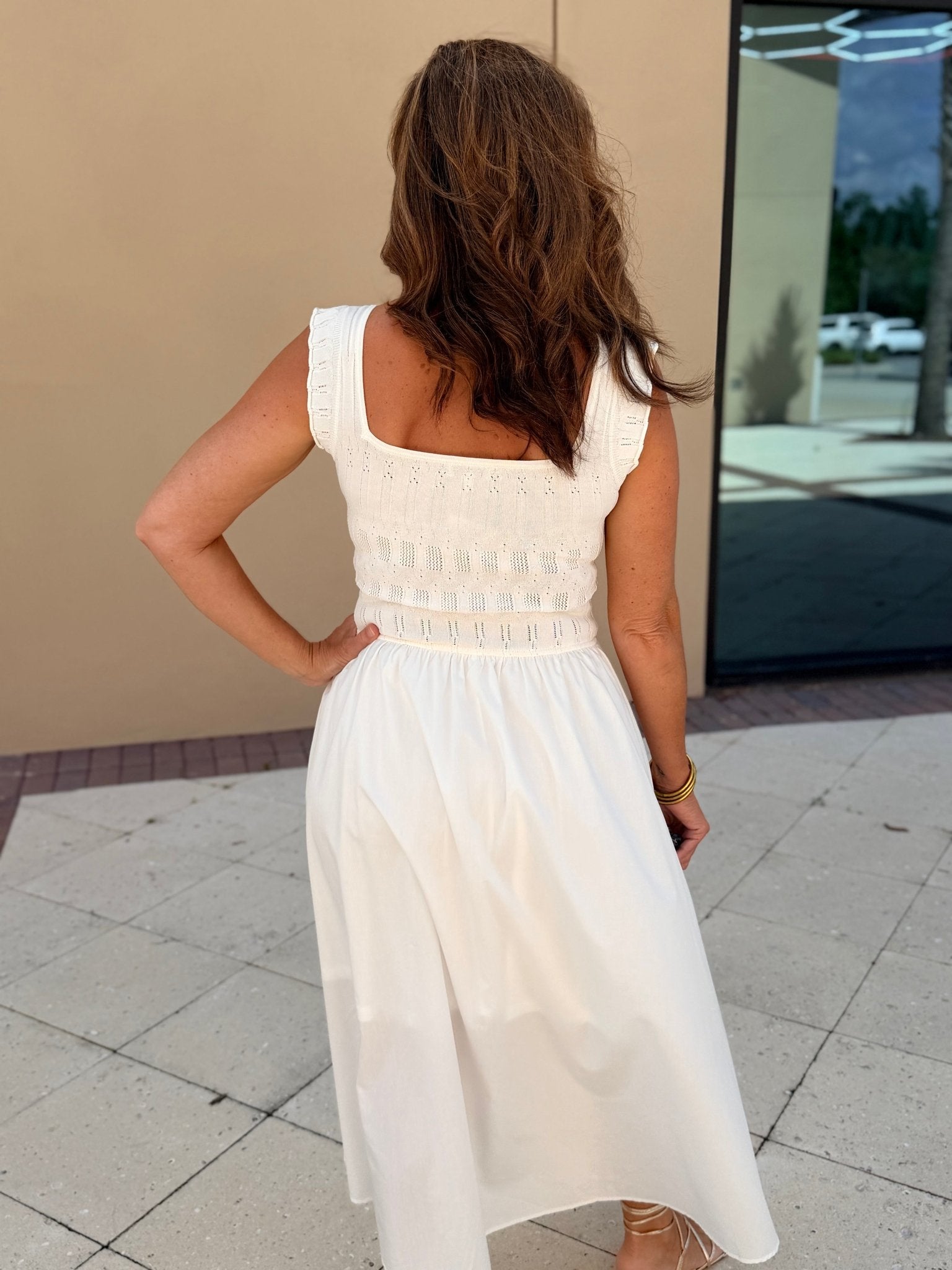 Moon River Square Neck Ivory Midi Dress - Fleur - De - Lis Boutique