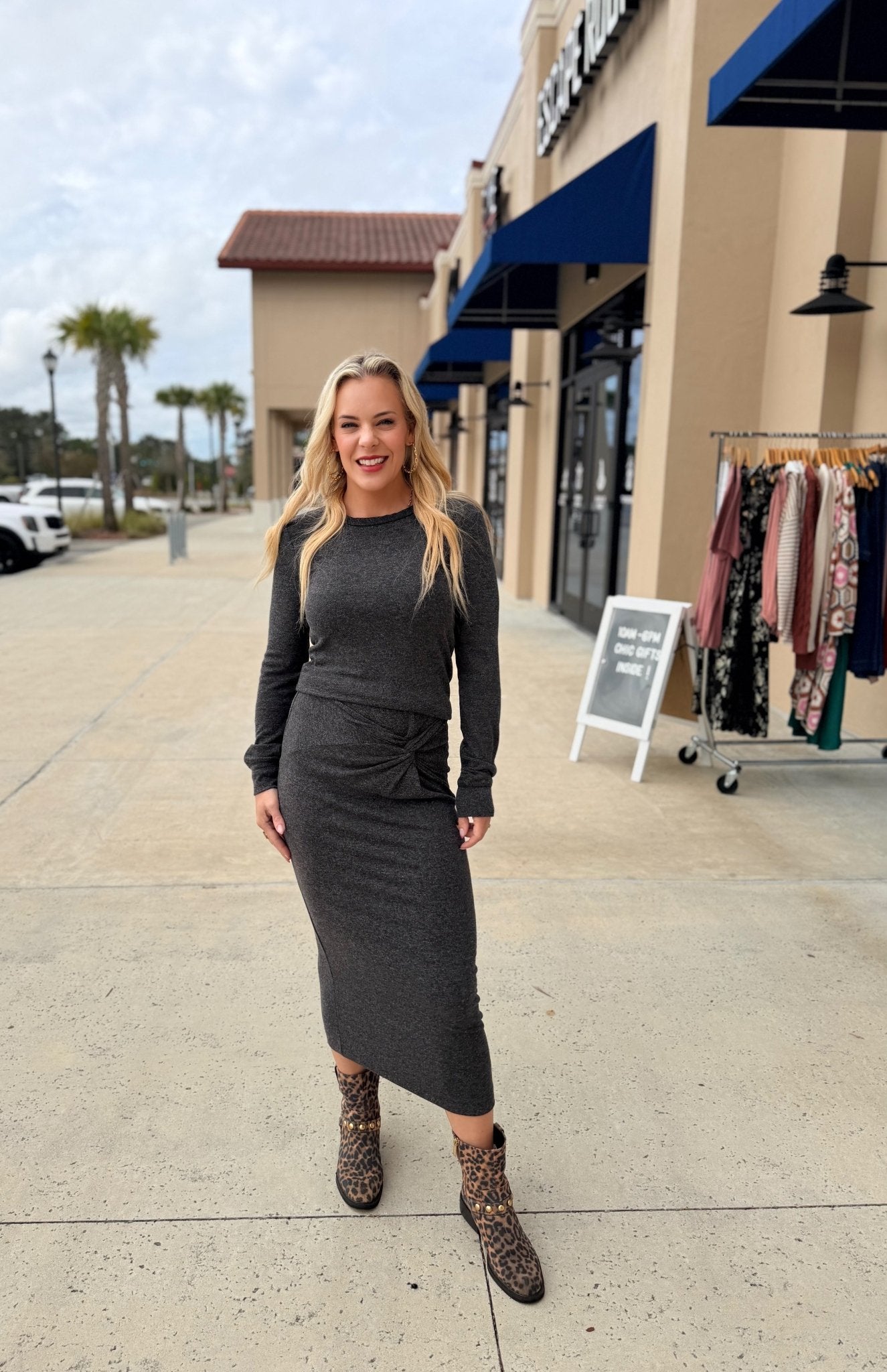 Bobi Los Angeles Knit Charcoal Knot Skirt - Fleur - De - Lis Boutique