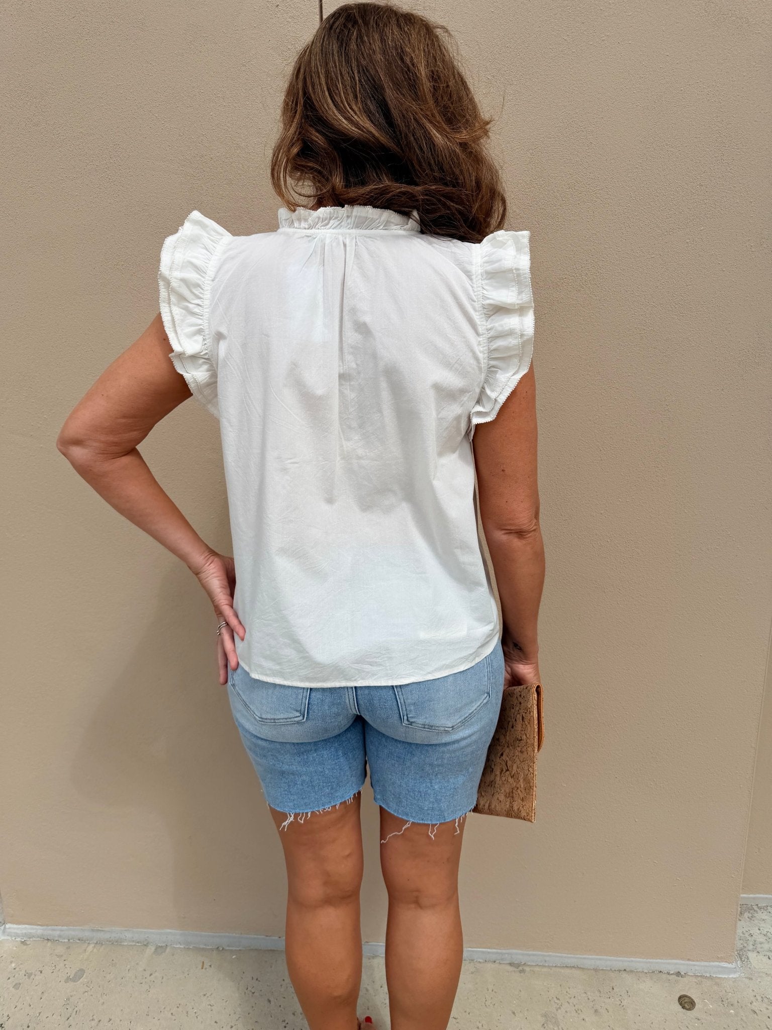 THML Flutter Sleeve Top Embellished Yoke White - Fleur - De - Lis Boutique