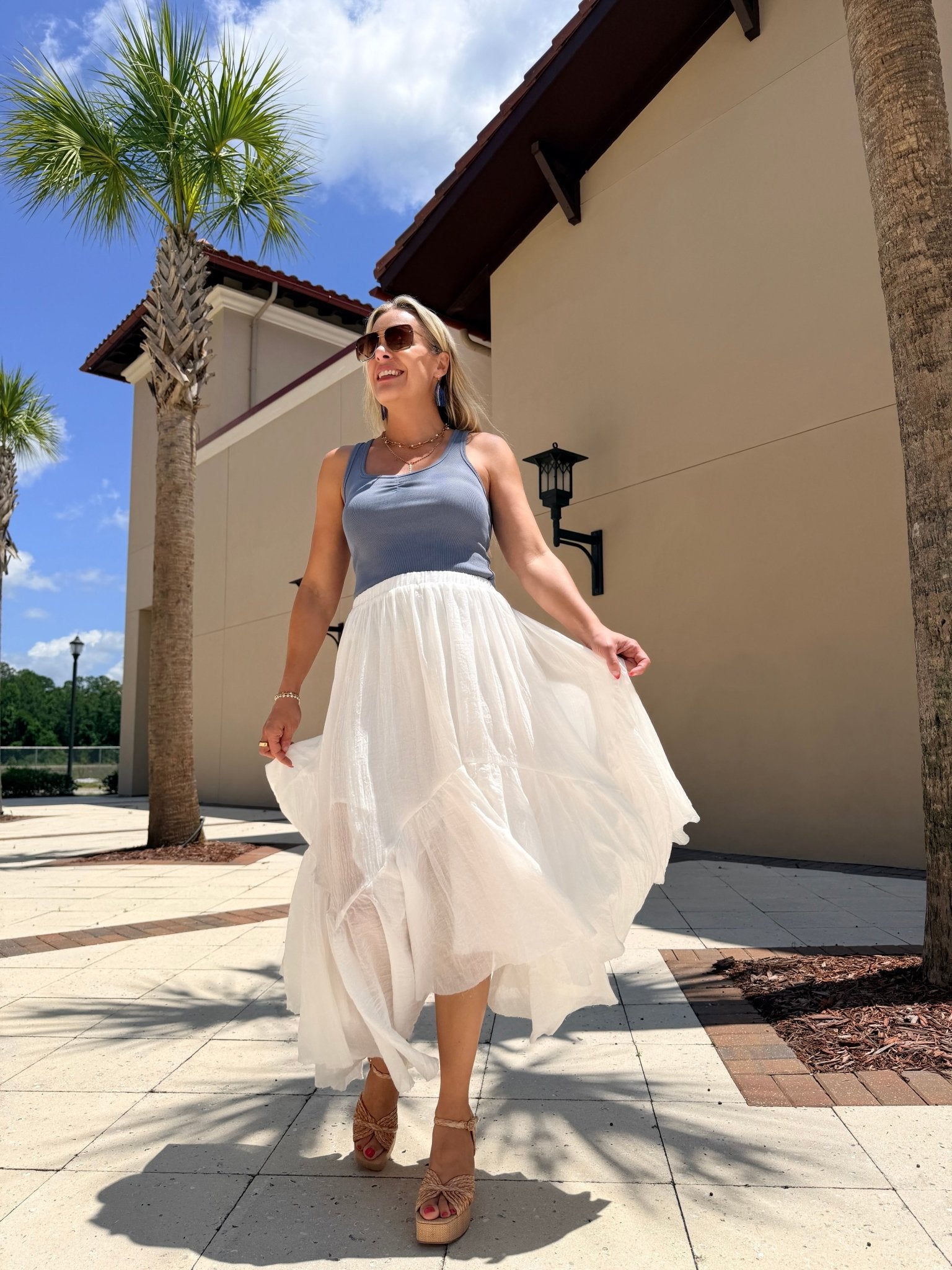TCEC White Tiered Midi Skirt - Fleur - De - Lis Boutique