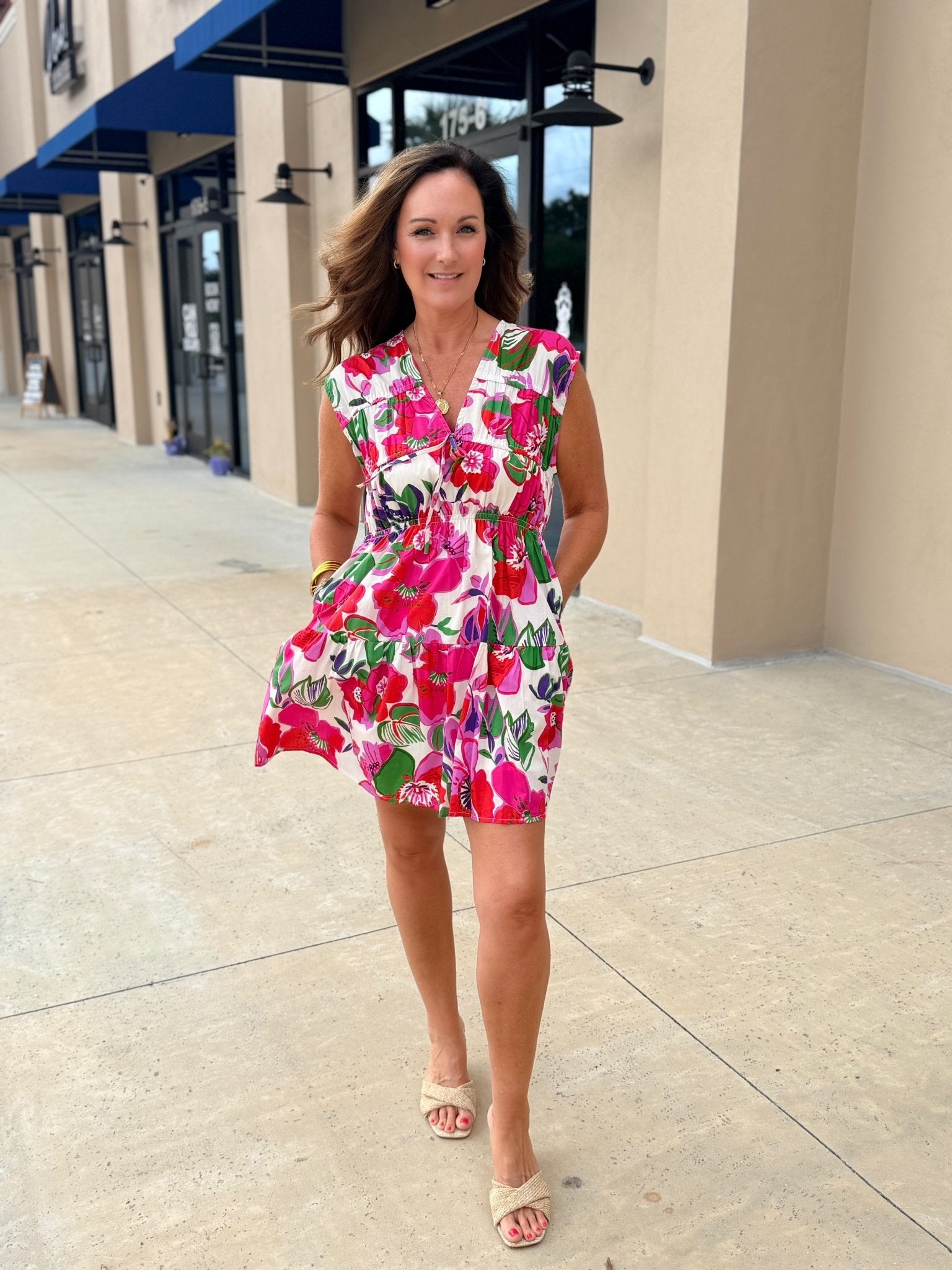 THML Tropical Floral Sleeveless Mini Dress - Fleur-De-Lis Boutique