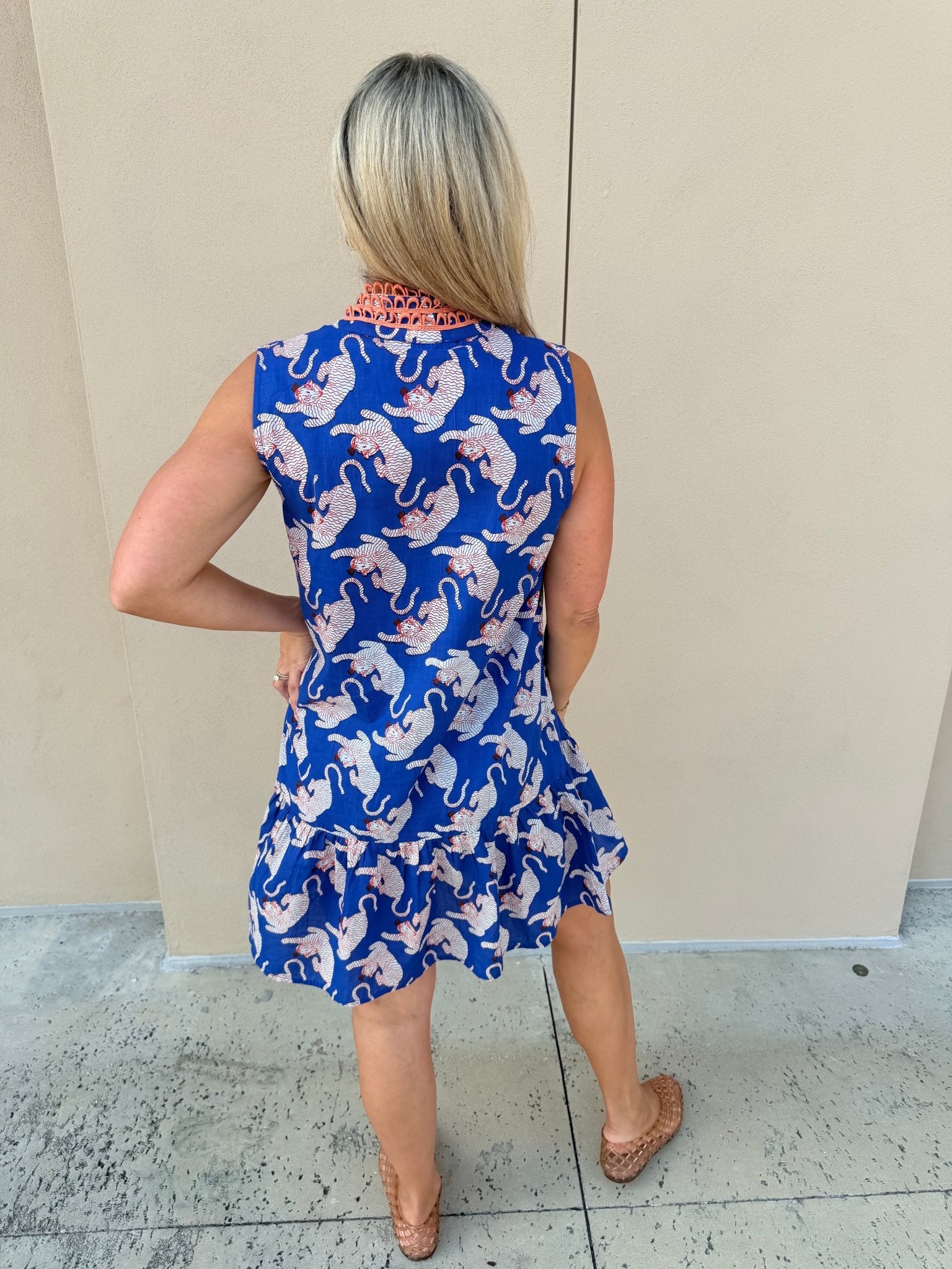 THML Sleeveless Tiger Pattern Button Down Dress - Fleur-De-Lis Boutique