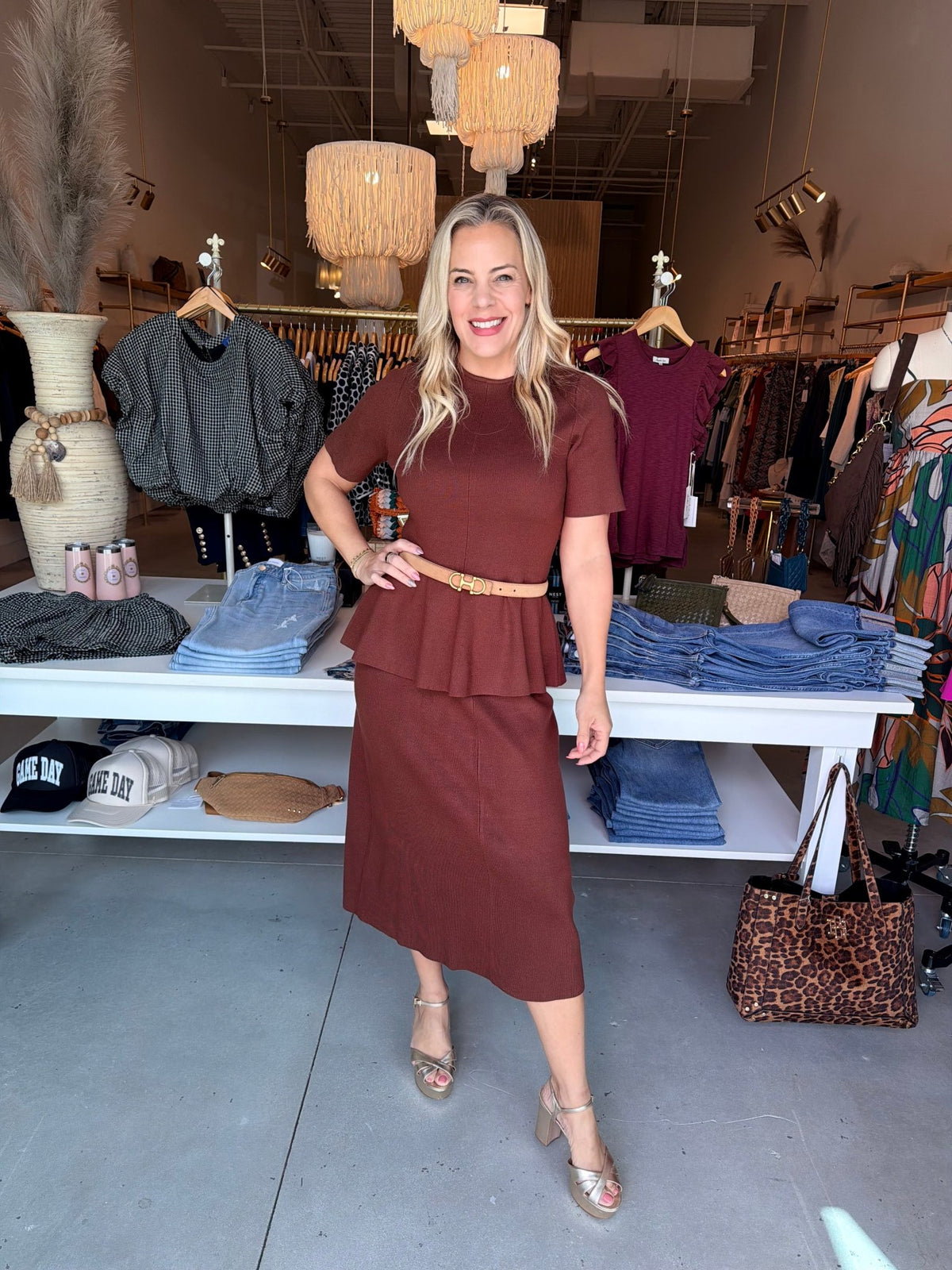 Sincerely Ours Reese Knit Skirt Mocha - Fleur-De-Lis Boutique