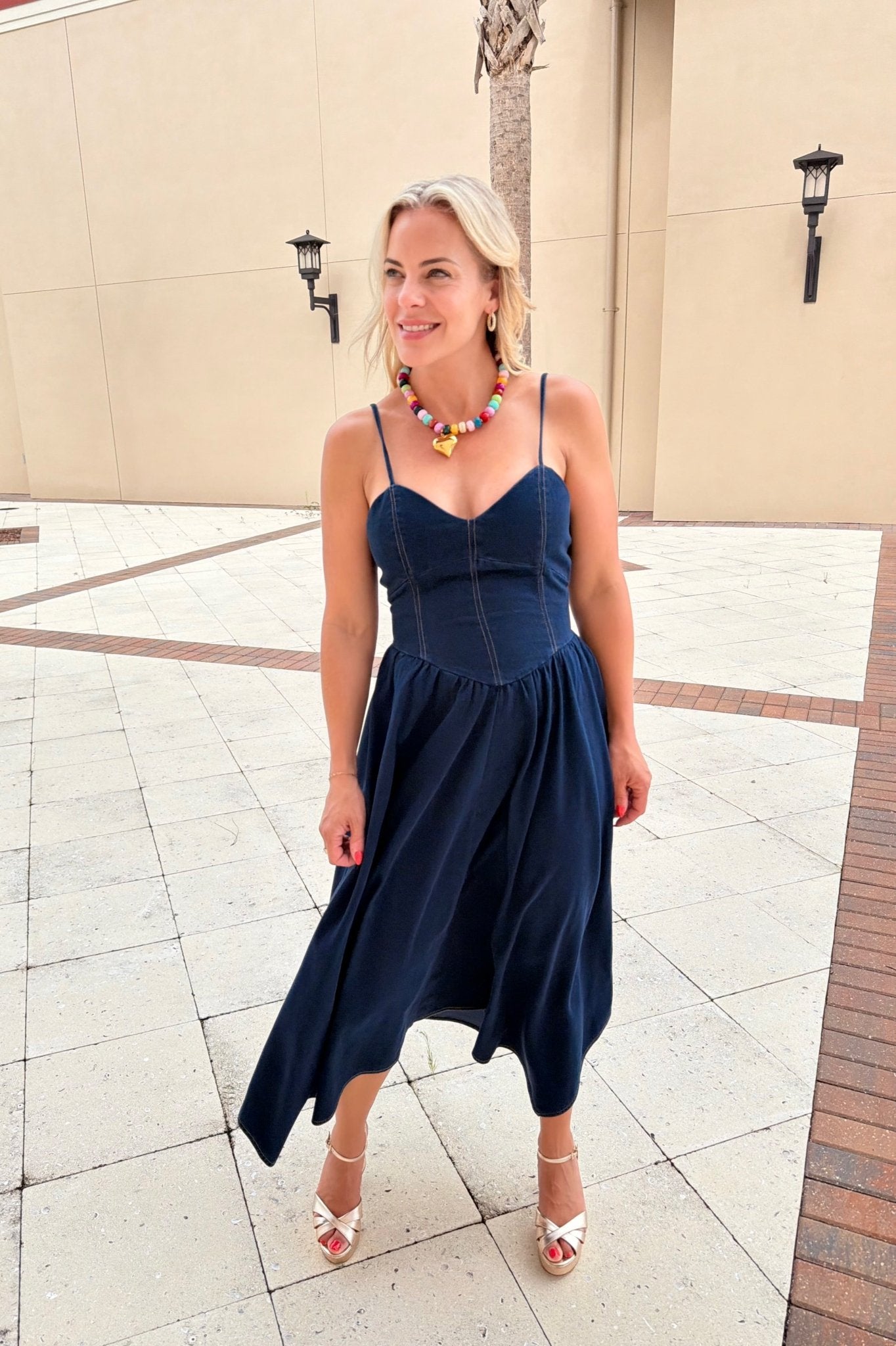 Moon River Hankerchief Hem Denim Midi Dress - Fleur-De-Lis Boutique